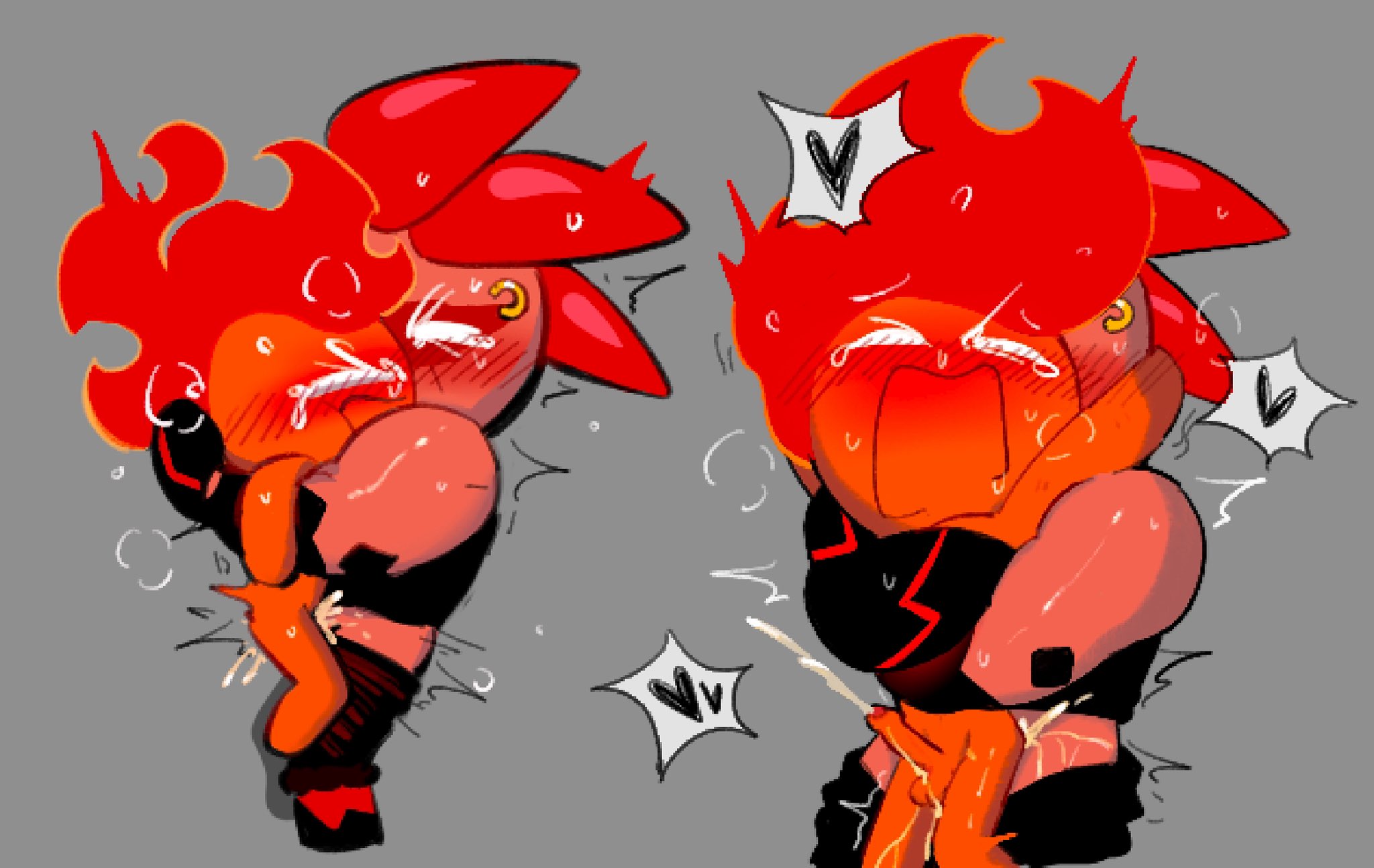 2boys, anal, anal sex, cookie run, cookie run kingdom, crying, cum, eyebrow piercing, fire spirit cookie, gay, gay sex, heart, male, peperoncino cookie, size difference, sweat, yaoi