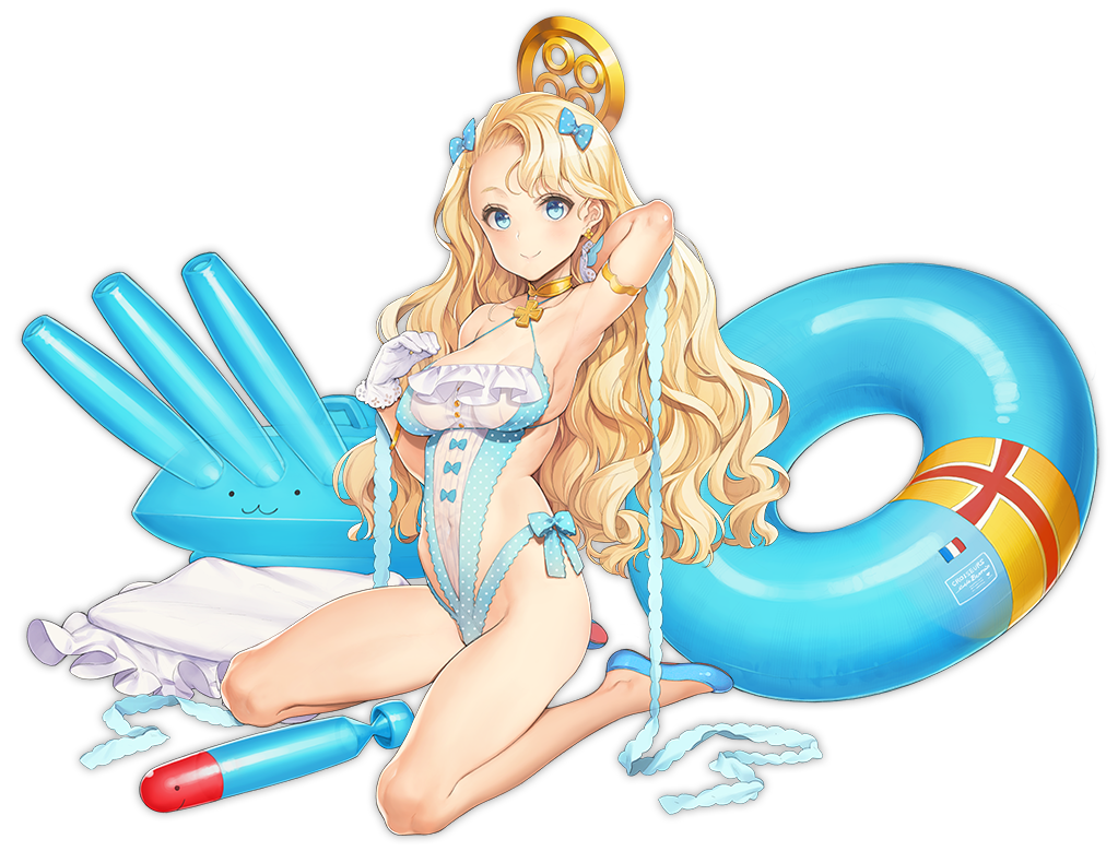 :3 arm_behind_head arm_up armlet armpits azur_lane bare_legs bare_shoulders barefoot black_background blonde_hair blue_bow blue_eyes blue_footwear blue_ribbon blush bow breasts casual_one-piece_swimsuit cg choker cleavage closed_mouth collarbone covered_navel earrings emile_bertin_(azur_lane) emile_bertin_(cote_d'azur)_(azur_lane) female frills full_body gloves groin hair_ornament hairbow halo halterneck hand_up high_heels highleg highleg_swimsuit inflatable_toy innertube jewelry kneeling large_breasts lifebuoy long_hair looking_at_viewer medium_breasts navel official_alternate_costume official_art one-piece_swimsuit parted_bangs shoes sideboob simple_background sitting smile solo star_earrings swim_ring swimsuit thighs torpedo transparent_background very_long_hair wariza wavy_hair white_gloves