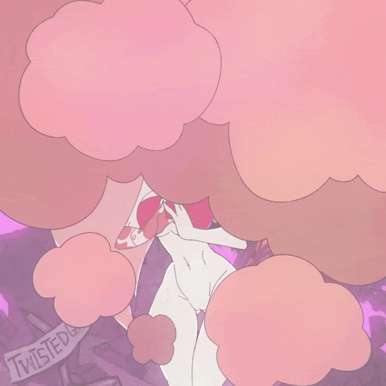 animated, breasts, breasts out, cherri bomb, cherri bomb (hazbin hotel), flashing breasts, hazbin hotel, pussy, tits out, tounge out, twistedgrim