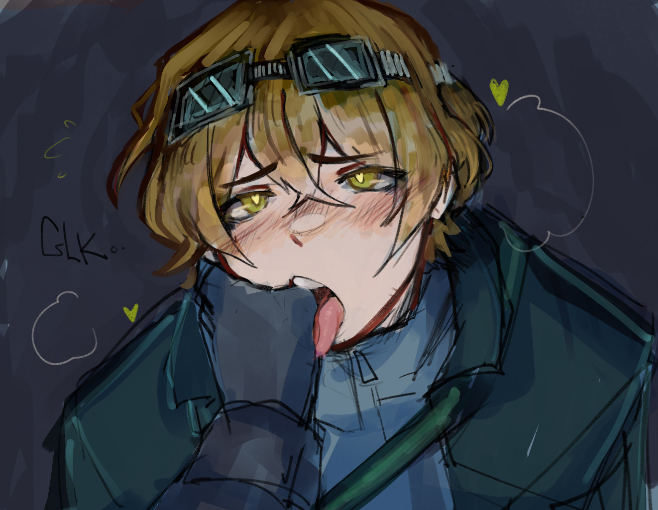 finger in another's mouth, finger in mouth, heart-shaped pupils, limbus company, male only, project moon, sinclair (limbus company), tagme