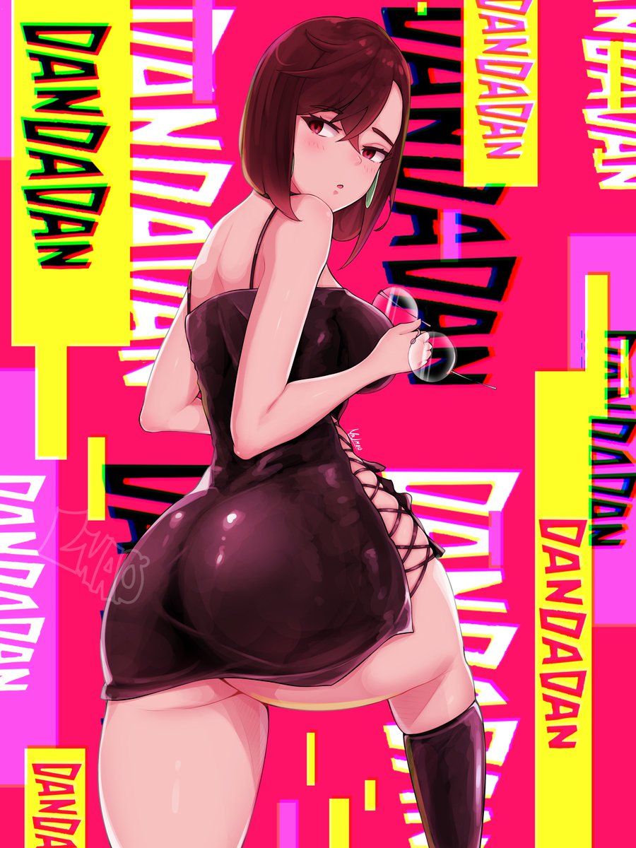 1girls, ass, ayase momo, back view, bare thighs, big ass, big breasts, big butt, big thighs, big titties, breasts, brown eyes, brown hair, brown-haired female, clothing, curvaceous, dandadan, dress, female, female focus, female only, looking at viewer, medium hair, misterlmaoo, tagme