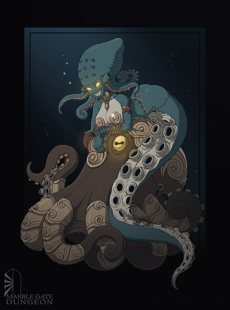 ass breasts brett_neufeld female furgonomics glowing_eyes hyponome marble_gate_dungeon mermaid metal_pasties octopus octopus_humanoid pasties piercing pointy_teeth siphon_(anatomy) siphon_piercing tentacle tentacle_hair underwater unusual_piercing