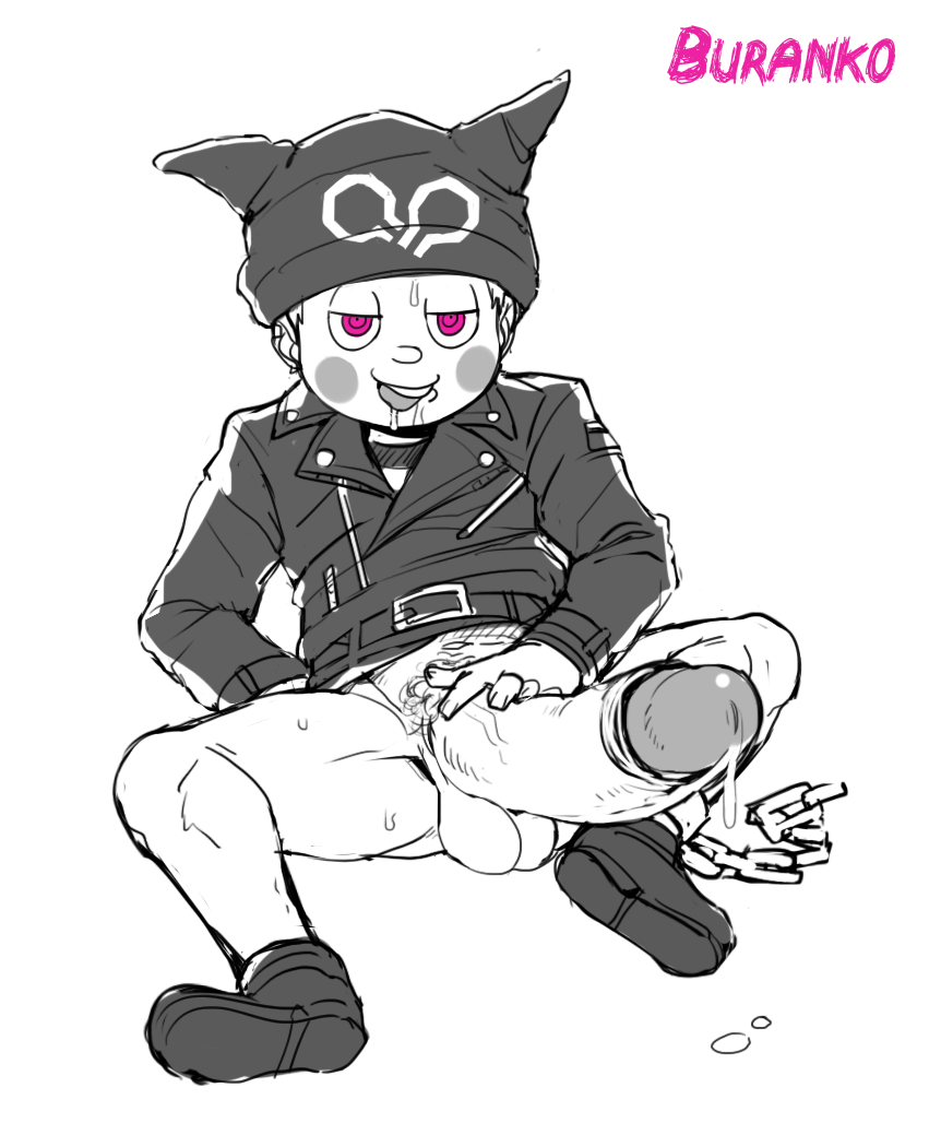 1boy bottomless buranko! burankoprn danganronpa dwarfism erection irish male male_focus male_only naughty_face penis ryoma_hoshi sitting smooth_skin solo sweat tagme