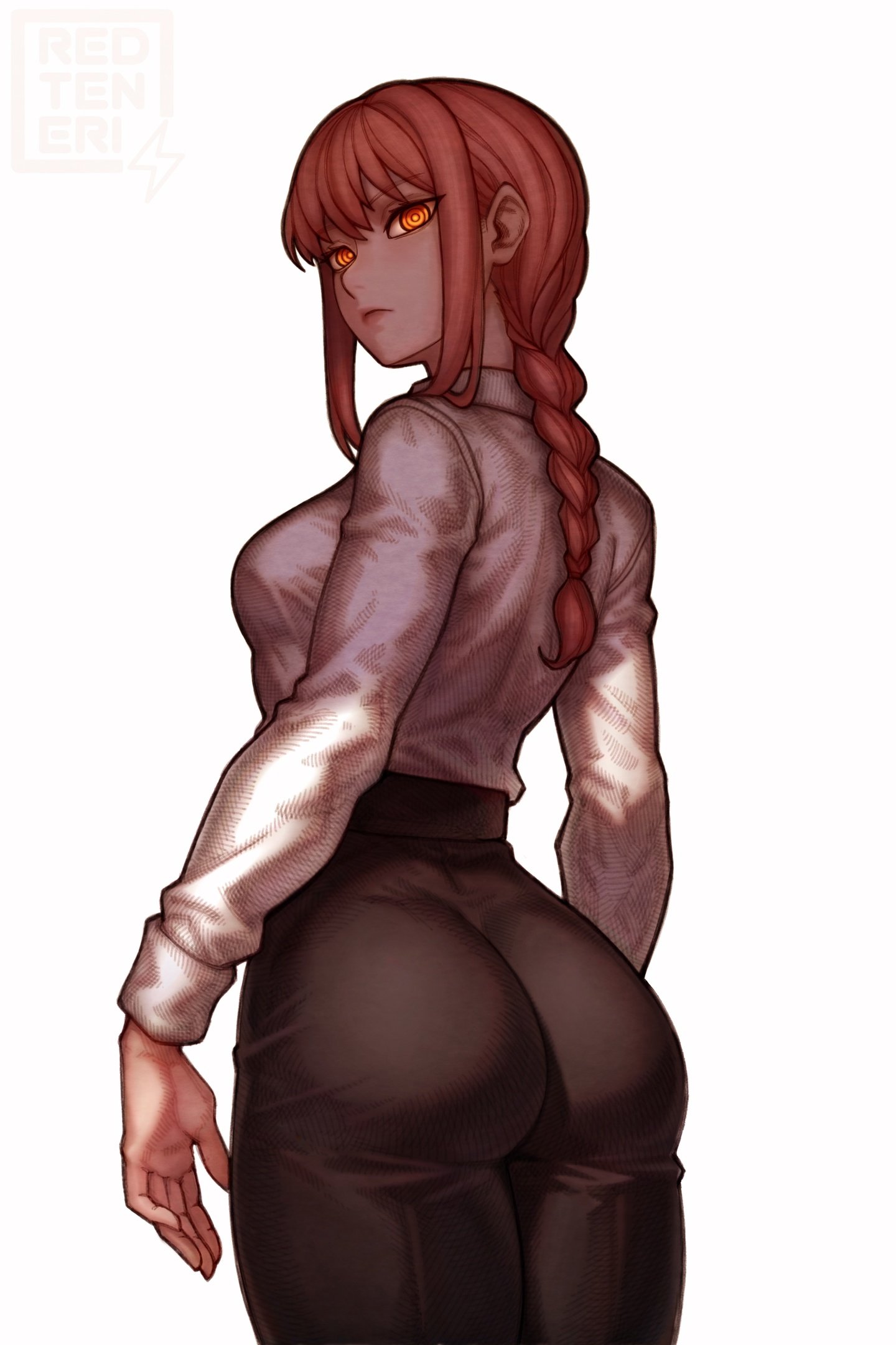 1girls, ass, breasts, bubble ass, bubble butt, chainsaw man, female, looking back, makima (chainsaw man), red hair, red-haired female, redteneri