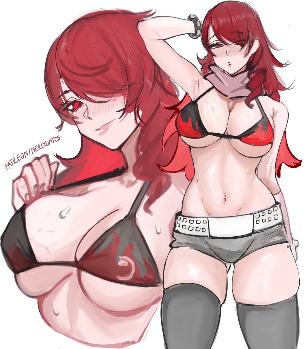 1girls big_breasts bikini_top breasts cosplay female female_only huge_breasts large_breasts long_hair megami_tensei mitsuru_kirijo nero_watch persona persona_3 red_eyes red_hair short_shorts shorts tengen_toppa_gurren_lagann yoko_littner_(cosplay)