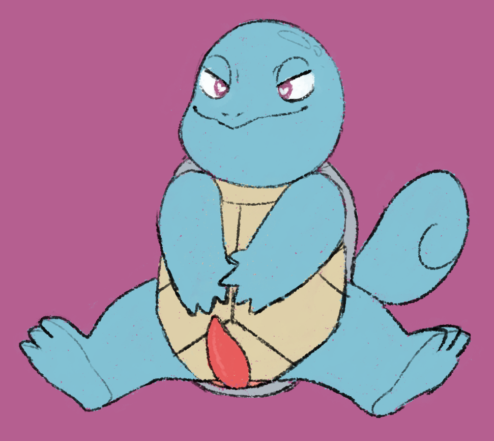 1boy blue_skin genital_slit half-closed_eyes heart heart-shaped_pupils male male_only nintendo nude penis pokémon_(species) pokemon pokemon_rgby purple_eyes purple_skin sapphicespeons scalie sitting slit solo spread_legs squirtle tail tapering_penis video_games