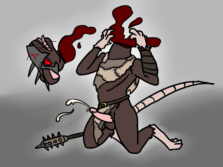 anthro cum cumming death decapitation guro kinkydeathporn mace male male_death penis rat runawaydanish solo tagme tongue_out