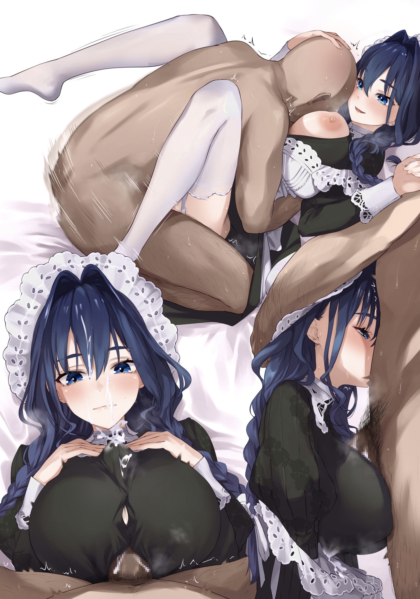 1boy, 1girls, aroused, big breasts, blowjob, breasts, breasts out, clothed sex, cum, cum in clothes, cum on face, dark-skinned male, female, femsub, hololive, hololive english, hololive english -council-, hololive english -promise-, human, human male, inukai mofu, large breasts, light-skinned female, looking pleasured, maid, maid headdress, maid uniform, male, mating press, missionary position, on back, ouro kronii, ouro kronii (maid), paizuri, pale-skinned female, pussy, sex, spread legs, thighhighs, titjob, vaginal penetration, virtual youtuber