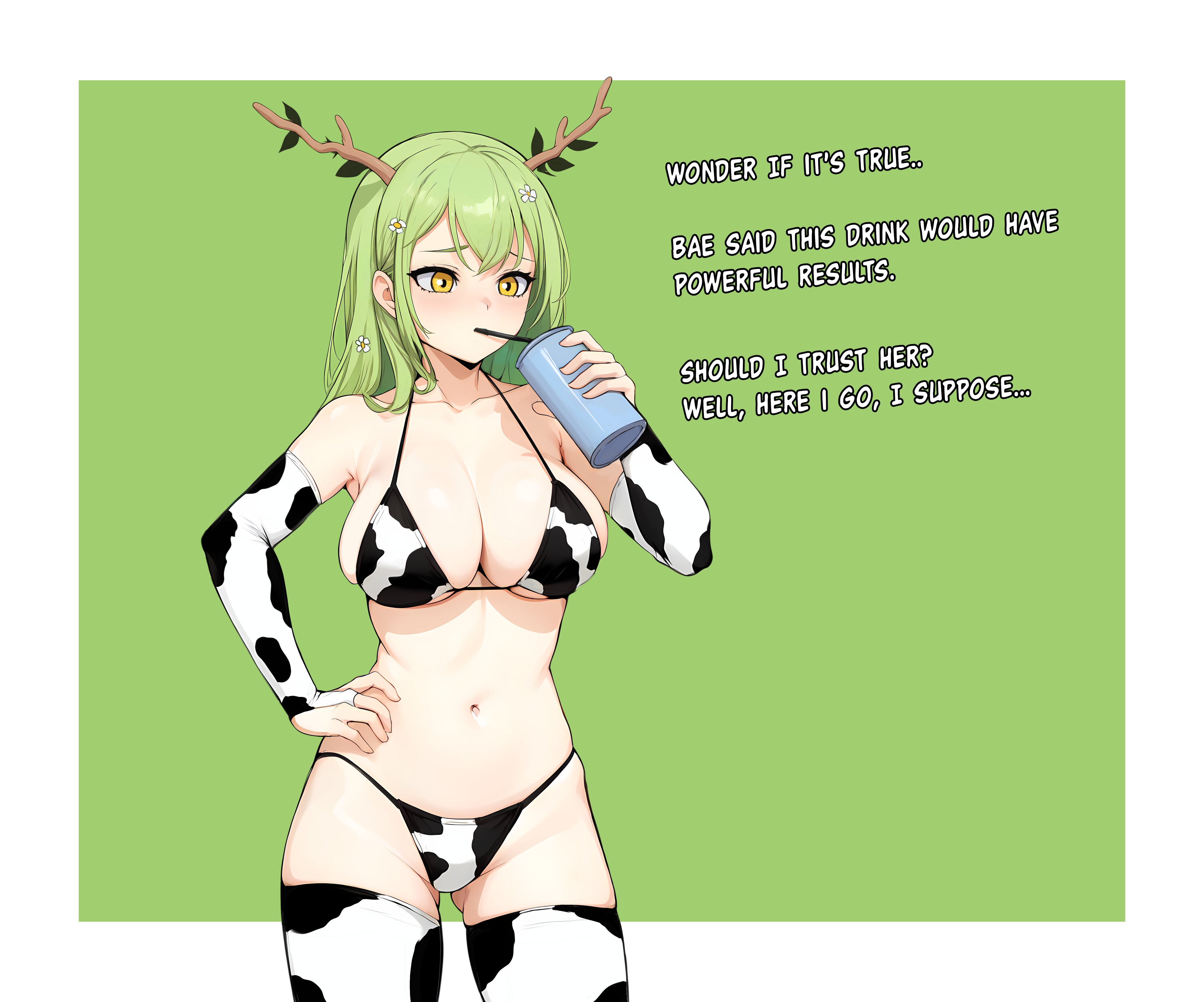 ai assisted, breasts, ceres fauna, female, female only, green hair, growth sequence, hololive, hololive english, hololive english -council-, hololive english -promise-, large breasts, monkechrome, solo, solo female, virtual youtuber