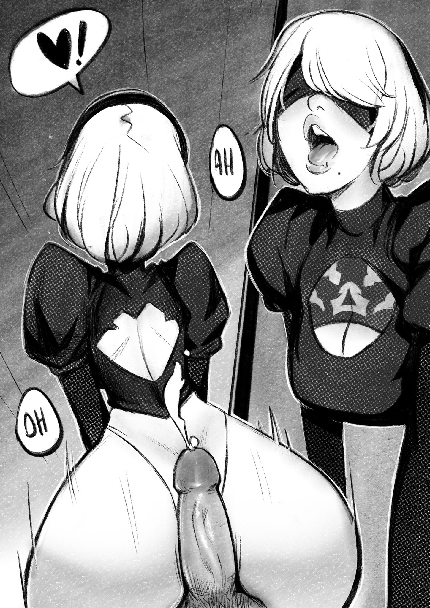 1boy, 1girls, ass, assjob, big ass, breasts, buttjob, cleavage, cum, erection, female, male, nier, nier: automata, penis, raunchyninja, straight, yorha 2b