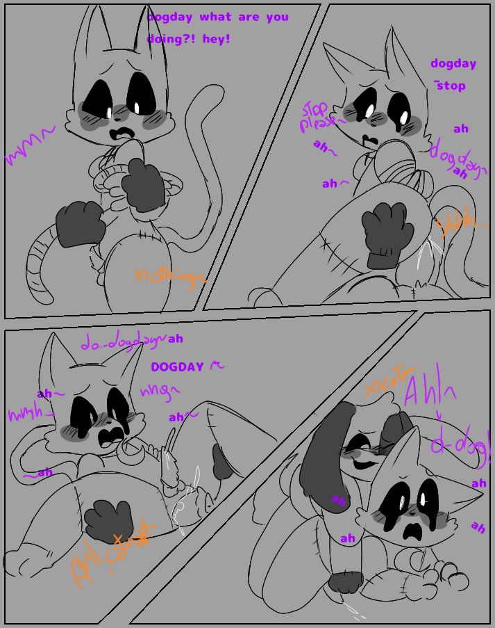 2boys, anthro, anthro on anthro, anthro only, canine, catnap (poppy playtime), cowgirl position, critters (poppy playtime), dialogue, dog, dogday, dogday (poppy playtime), doggy, doggy style, domestic cat, domestic dog, feline, furry only, gay, male, missionary position, no humans, orange fur, orange skin, poppy playtime, poppy playtime (chapter 3), sex, smiling critters, tagme