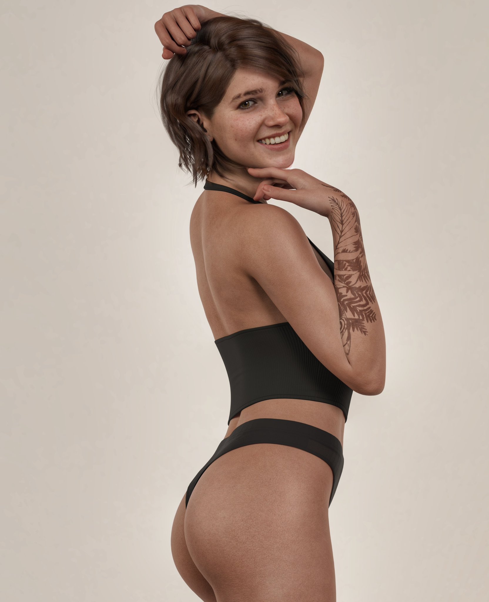 3d, athletic, athletic female, brown hair, cybertemptation, ellie (the last of us), ellie williams, female, female focus, female only, full color, hourglass figure, panties, solo, solo female, tagme, tattoo, the last of us, the last of us 2, thong, wide hips