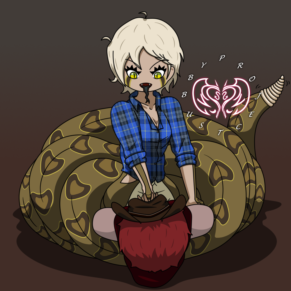 1boy 1girls assertive assertive_female covering_face cowboy_hat cowgirl cowgirl_position cowgirl_position femdom lamia monster_girl original_character original_characters plaid plaid_shirt projectsubby rattlesnake restrained reverse_rape snake snake_girl wrapped_up