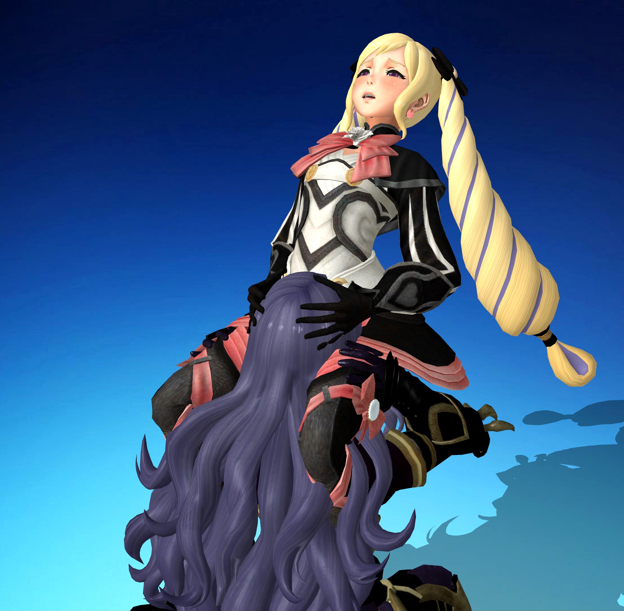3d, blonde hair, boots, camilla (fire emblem), central-tides, cunnilingus, elise (fire emblem), female, fire emblem, fire emblem fates, implied cunnilingus, implied oral, incest, orgasm, purple eyes, purple hair, siblings, sister, sisters, xnalara, xps, yuri