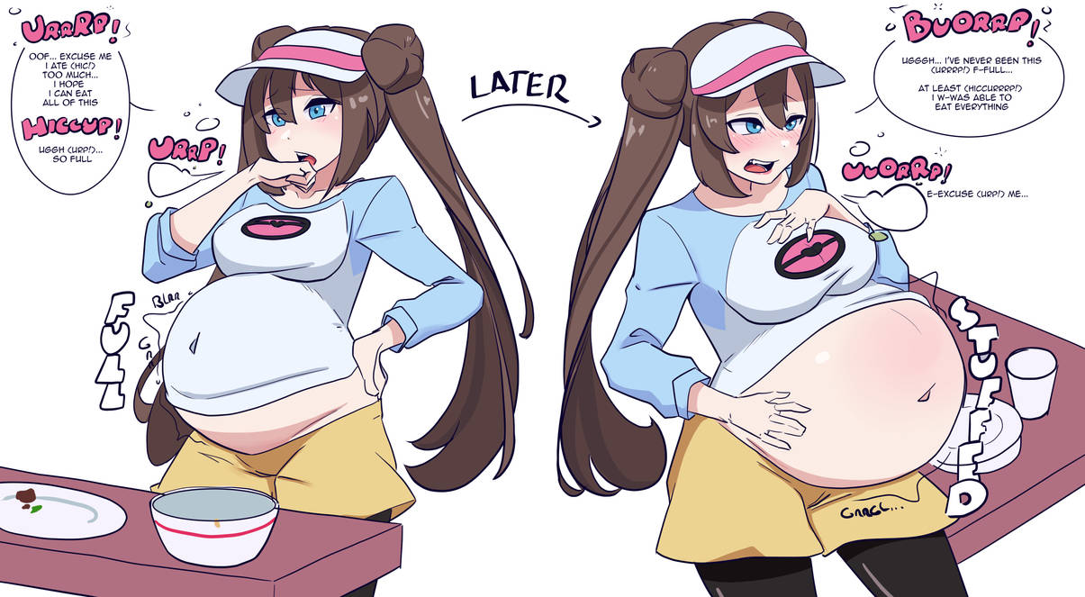 belly_expansion bloat bloated bloated_belly bloated_stomach bloated_tummy bloater bloating burp burping elpacha2 pokemon rosa_(pokemon) stuffed_belly