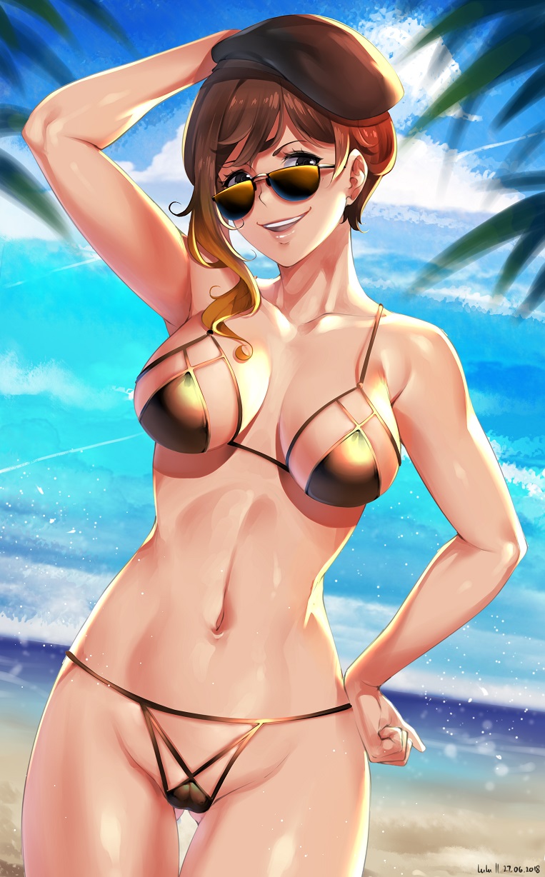 1girls abs bikini breasts brown-tinted_eyewear cameltoe cleavage coco_adel female female_only looking_at_viewer looking_over_eyewear looking_over_glasses looking_over_sunglasses lulu-chan92 rwby solo sunglasses thigh_gap tinted_eyewear yellow-tinted_eyewear