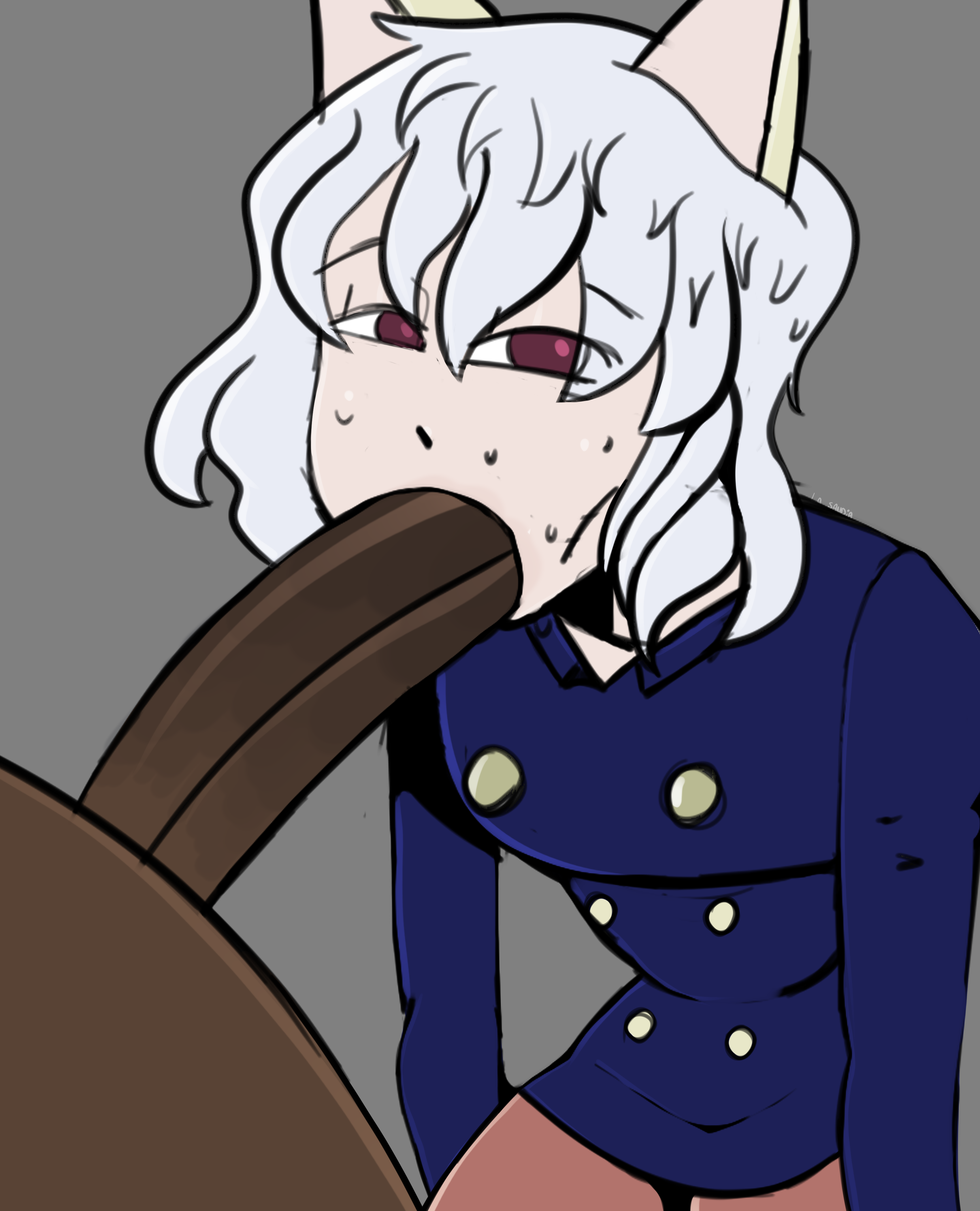 1boy, 1girls, big penis, cat ears, cat girl, catgirl, cock hungry, cock worship, commission, commission art, dark skin, dark-skinned male, fellatio, female, hunter x hunter, interracial, interspecies, la sandia, looking at viewer, male, neferpitou, oral, penis