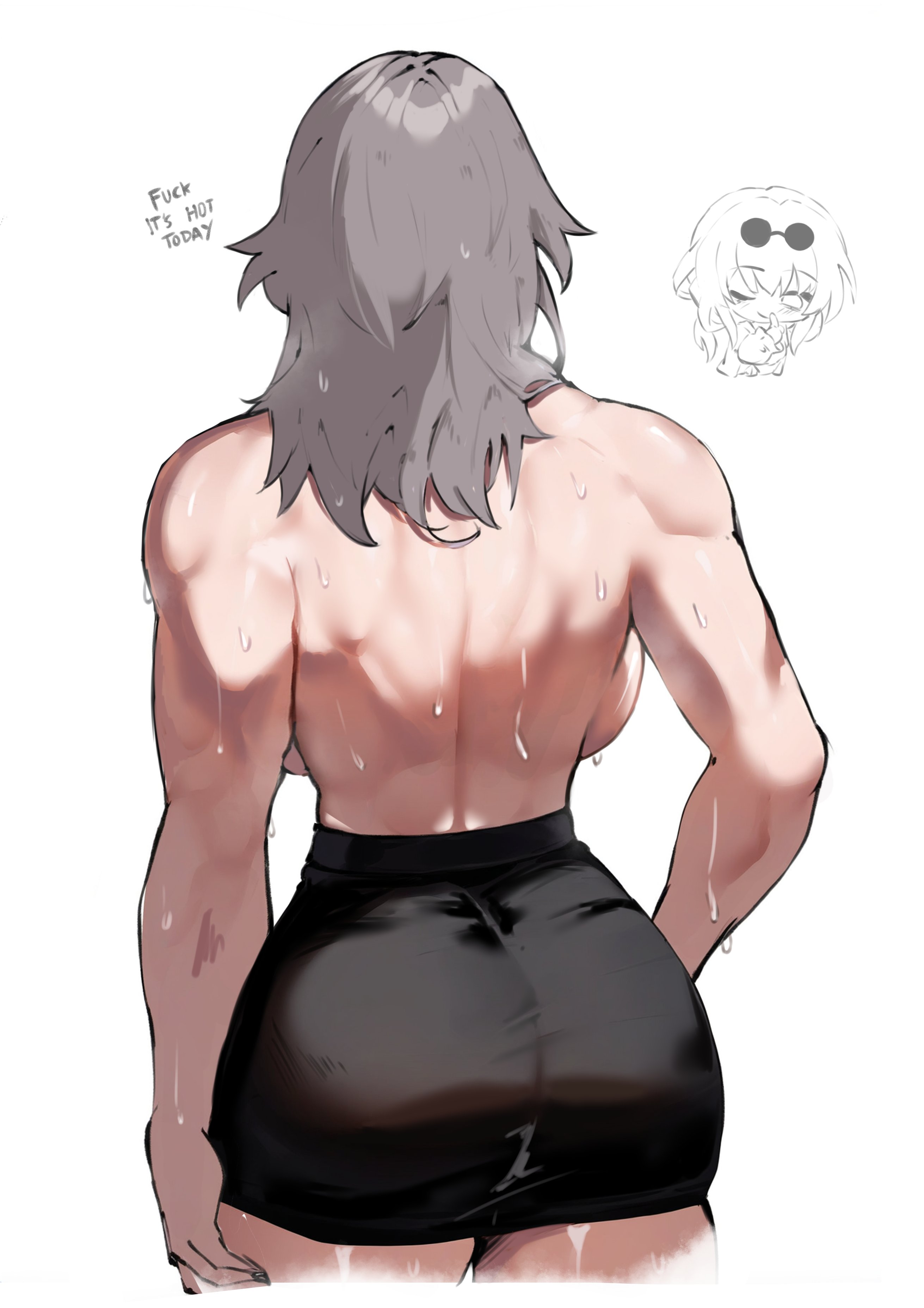 1girls, ass, back view, backboob, bare shoulders, behind, behind view, big ass, big breasts, big butt, breasts, busty, female, female only, fit, fit female, grey hair, honkai: star rail, hoyoverse, large ass, large breasts, light skin, light-skinned female, masoq095, mihoyo, muscular, muscular back, muscular female, shirtless, stelle (honkai: star rail), sweat, sweating, sweaty, thick, thick thighs, thighs, tomboy, toned, toned back
