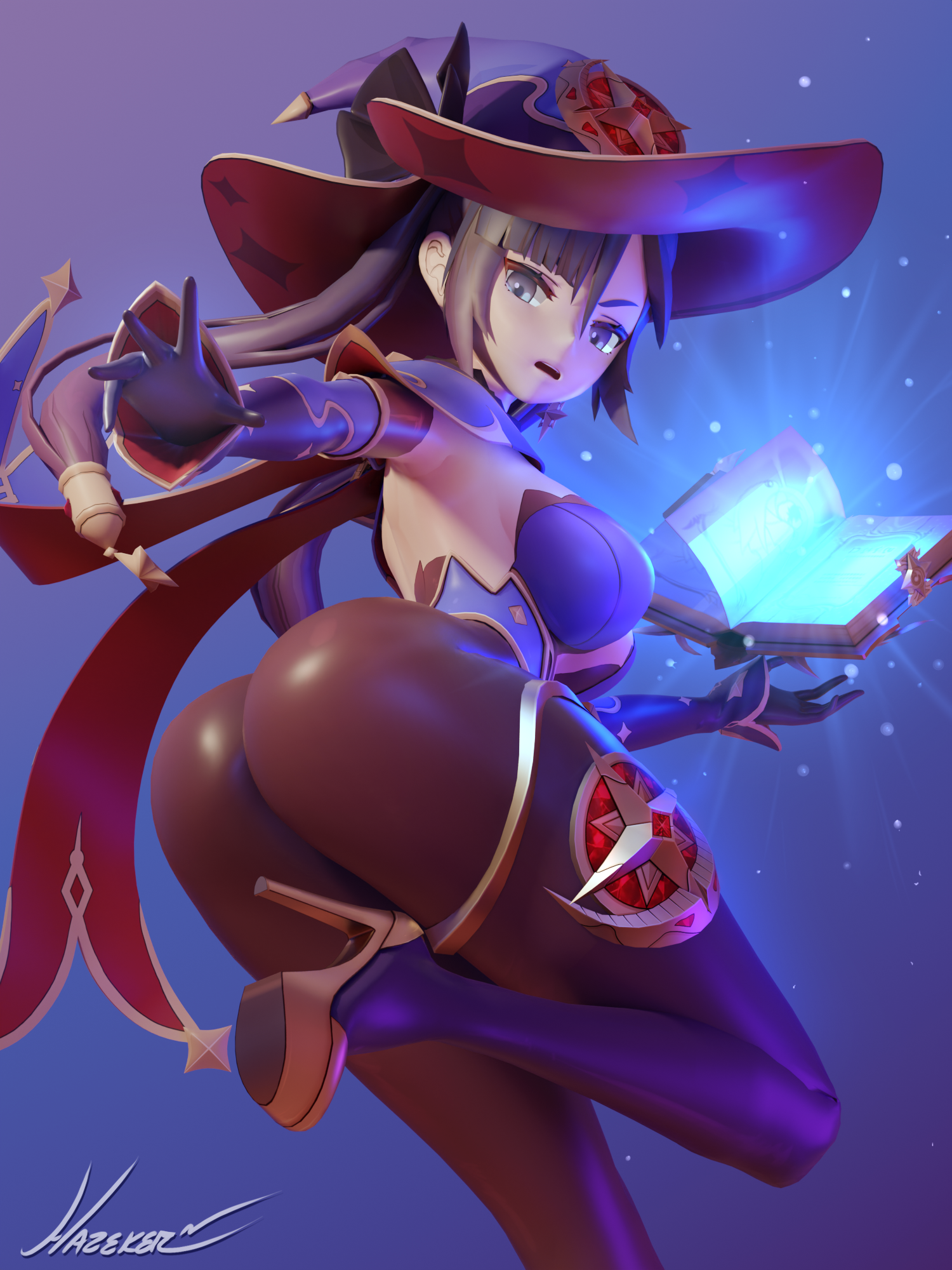 1girls, 3d, ass, big ass, big thighs, female, genshin impact, hazeker, heels, high heels, huge ass, huge thighs, large ass, large thighs, mona (genshin impact), pantyhose, solo female, thick thighs, thighs