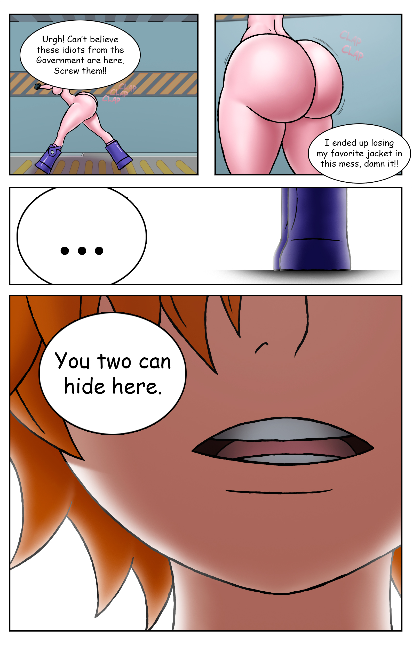ass, ass clapping, ass focus, big ass, clapping buttocks, clapping cheeks, fat ass, female, female only, holymonster, one piece, orange hair, post-timeskip, text, vegapunk lilith