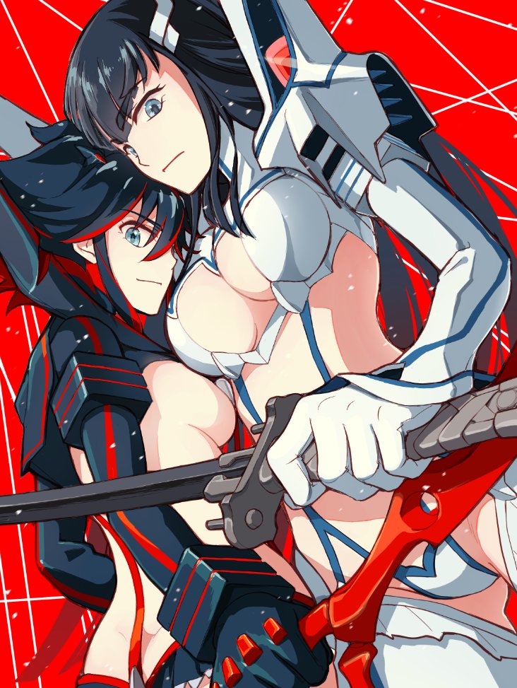 2girls bakuzan breasts female female_only human junketsu kill_la_kill kiryuuin_satsuki matoi_ryuuko multiple_girls ren_mizuha scissor_blade scissor_blade_(kill_la_kill) senketsu sideboob sisters tagme