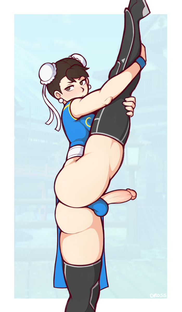 alternate costume, balls, balls in panties, capcom, chun-li, crossdressing, dross, erection, femboy, genderswap, genderswap (ftm), girly, male, male chun-li, male only, one leg up, penis, rule 63, solo, spread legs, street fighter, testicles, thighhighs, trap