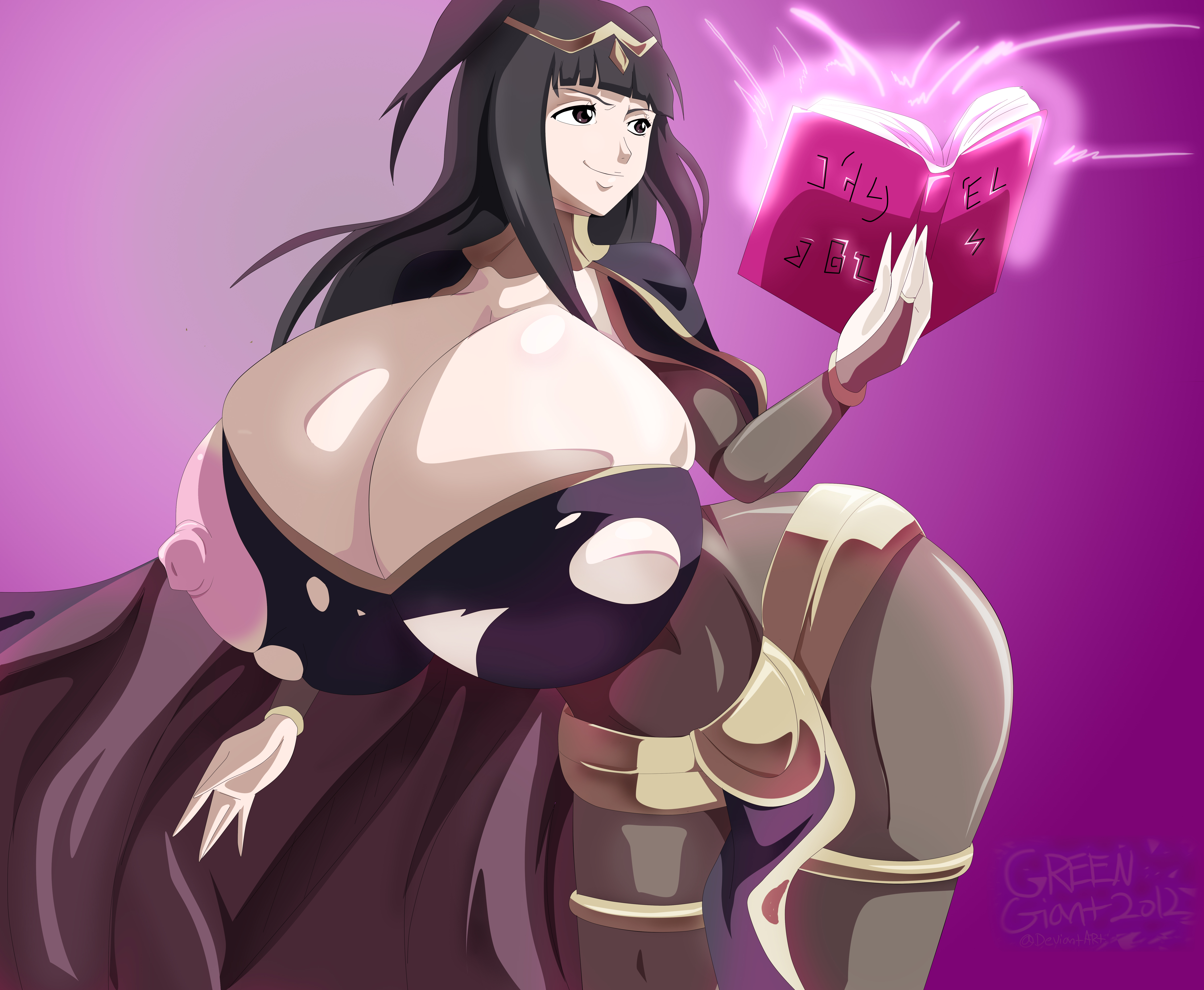 big breasts, breast expansion, breast growth, breast growth (enlargement), breasts, bursting breasts, female, fire emblem, fire emblem awakening, gigantic breasts, greengiant2012, huge breasts, huge nipples, large areolae, long hair, magic, magical girl, nintendo, ripped clothing, tharja (fire emblem)