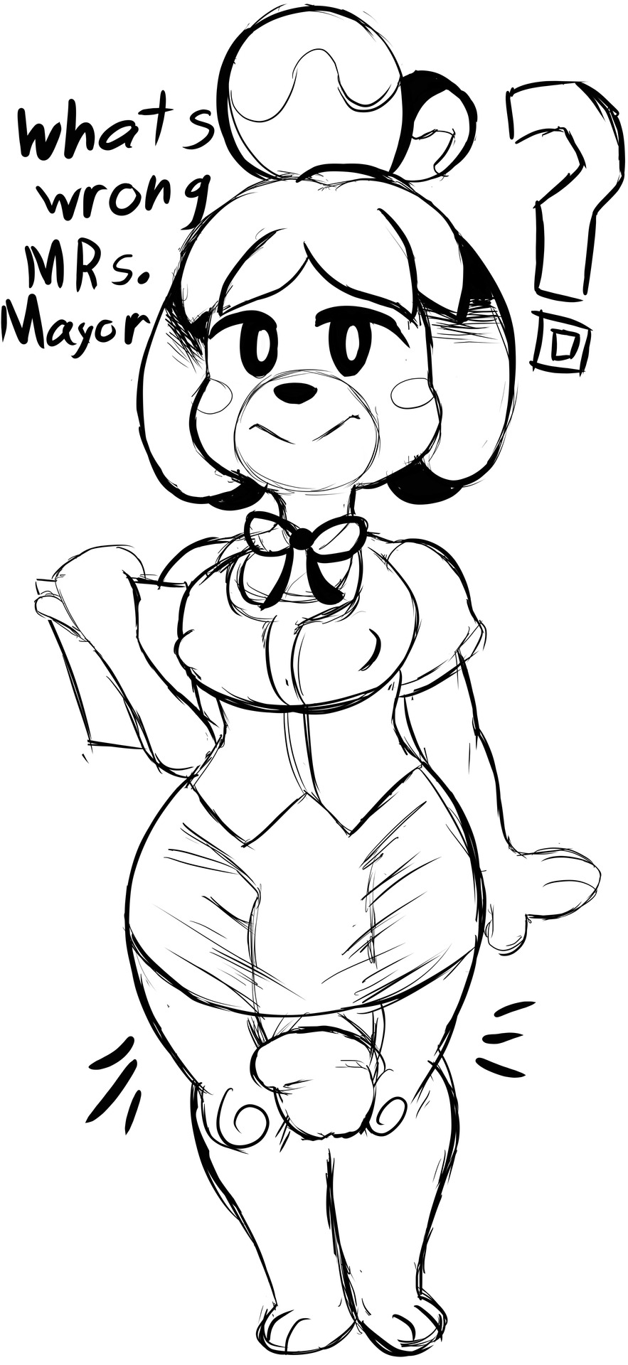 2018, animal crossing, bulge, futa only, futanari, huge cock, intersex, isabelle (animal crossing), isolatedartest, nintendo, penis, penis under skirt