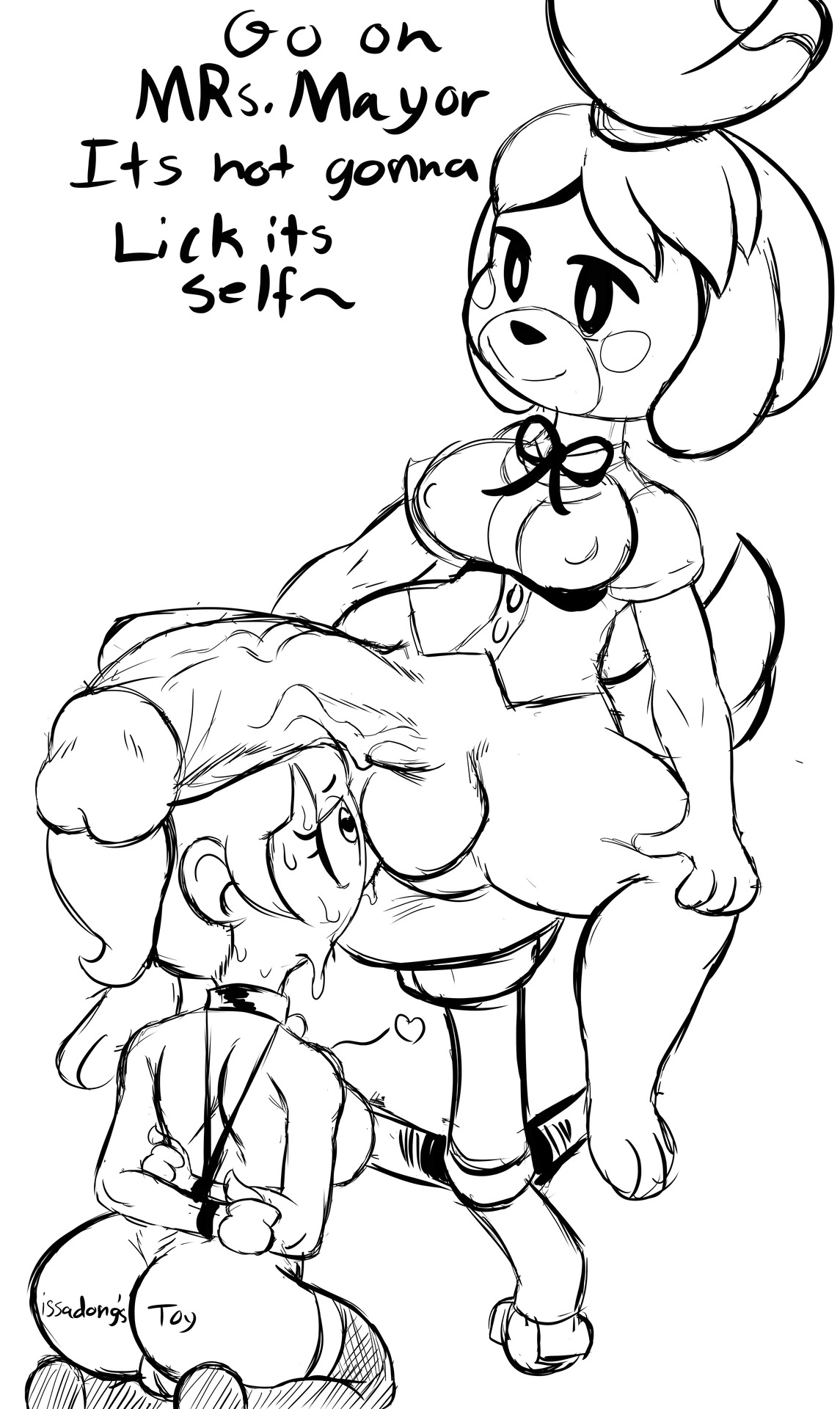 1futa, 1girls, animal crossing, animal crossing girl, arms behind back, ass, balls, body writing, bondage, bottomless, bound, breasts, collar, dickgirl, erect nipples, erection, female, femsub, futa on female, futadom, futanari, huge cock, hyper, hyper balls, hyper penis, intersex, isabelle (animal crossing), isolatedartest, large ass, nintendo, nipple bulge, nipples, nude, penis, penis on face, pussy, thighhighs, villager (animal crossing), wide hips