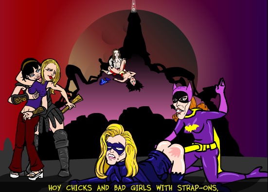 6+girls 6girls alicia_silverstone barbara_gordon batgirl batman_(series) batman_66 batman_and_robin buffy_summers buffy_the_vampire_slayer crossover dc_comics dc_extended_universe faith_lehane female female_only multiple_boys multiple_girls strap-on the_buffyverse the_ultimate_orgy wonder_woman wonder_woman_(series) xena xena_warrior_princess yuri yvonne_craig