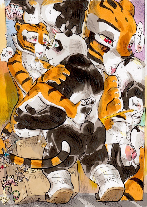 action_figure ass ass_grab balls bear better_late_than_never breasts color comic daigaijin english_text feline female hand_on_ass kissing kung_fu_panda licking male mammal master_crane master_monkey master_po_ping master_shifu master_tigress master_viper nipple_licking nipples nude page_422 panda straight text tiger tongue tongue_out