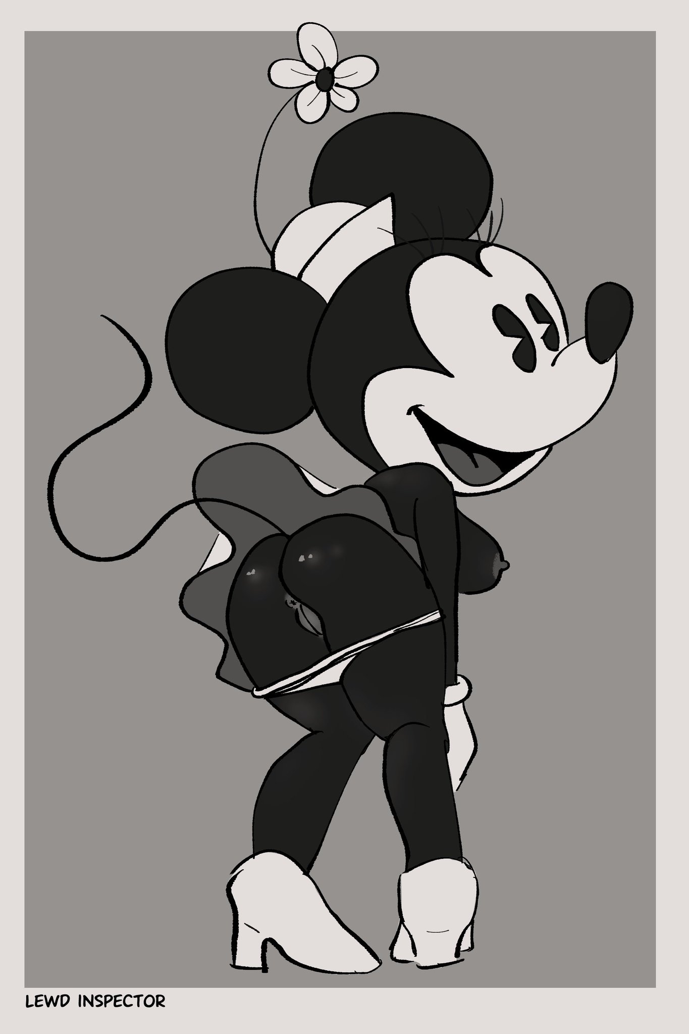 1girls, anthro, anthro only, anus, ass, breasts, disney, female, lewd inspector, minnie mouse, mouse, presenting, public domain, pussy, rodent, smile, solo, steamboat willie