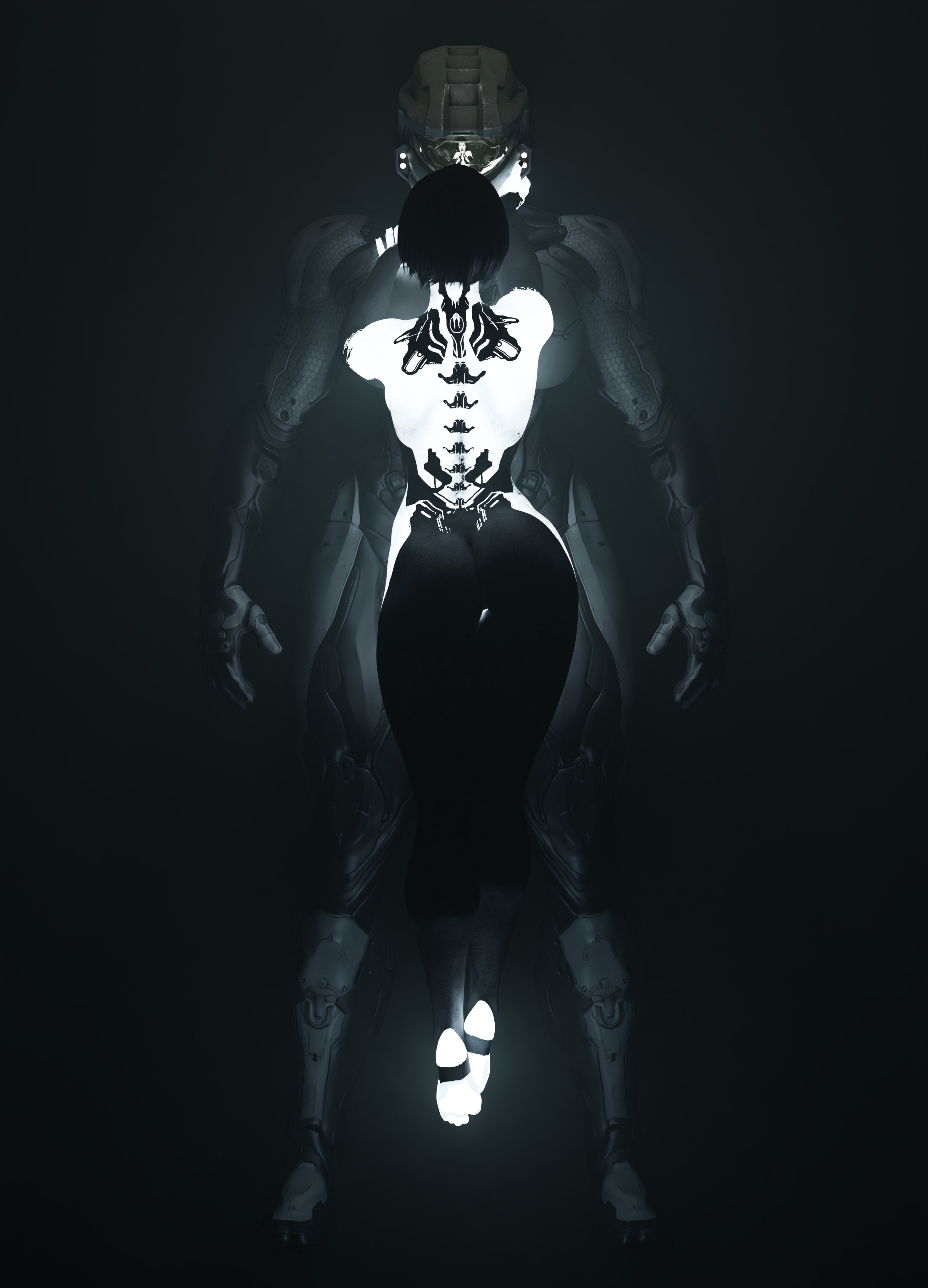 3d, ass, back view, cortana, feet, female, front view, futanari, glowing, halo (series), highres, intersex, larger futa, no artist signature, no source, nude, nude female, null, nullus 02, size difference, smaller female, spartan (halo), tagme