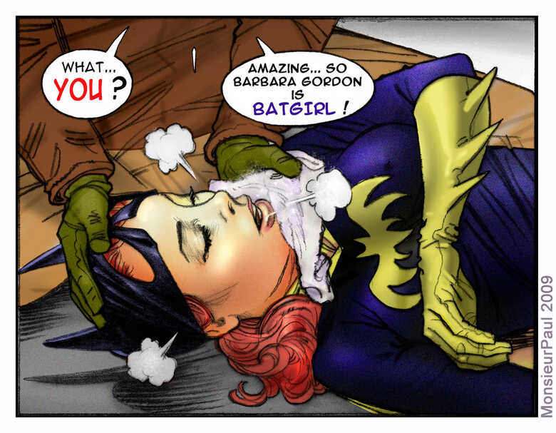 1boy1girl 1girls barbara_gordon batgirl captured captured_girl captured_heroine chloroform closed_eyes color colored damsel_in_distress dc dc_comics defeated defeated_heroine dominant_female domination excited female female_focus femsub knocked_out monsieurpaul nipples nipples_bulge open_mouth passed_out red_hair sleeping unconscious unmasked unmasked_against_will unmasking