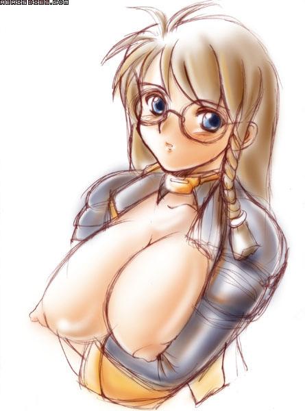 alternate_breast_size breasts breasts_out brown_hair female glasses huge_breasts long_hair nipples shion_uzuki tagme xenosaga