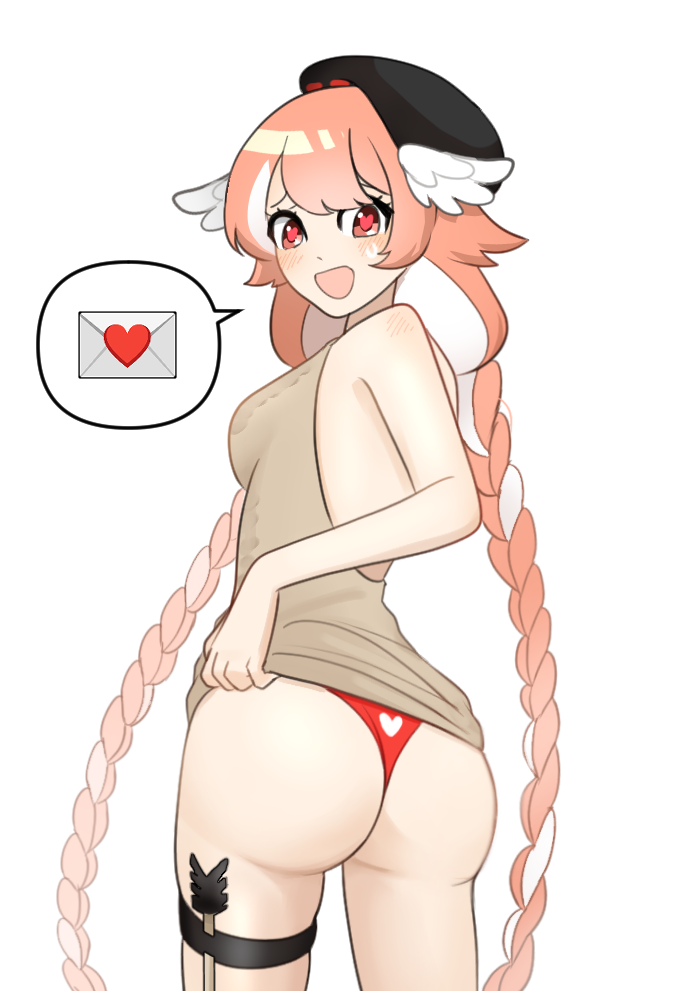 1girls ass ass_focus backview big_ass big_butt blush braided_hair braids bubble_butt butt_focus cute female female_only heart-shaped_pupils indie_virtual_youtuber lifting_clothing nervous nervous_smile panties pillowdear pillowfapper pink_eyes pink_hair salmon_hair shy solo solo_female virtual_youtuber vtuber vtuberfanart white_background wings wings_on_head yandere