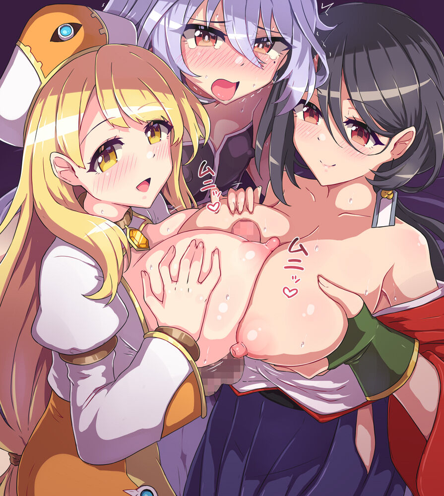 3girls black_hair blonde_hair boobjob breasts character_request copyright_request double_paizuri gray_hair haruka_kanade ka-9 kanade_haruka magia_record:_mahou_shoujo_madoka_magica_gaiden magical_girl mahou_shoujo_madoka_magica multiple_girls paizuri puella_magi_madoka_magica silver_hair threesome titjob