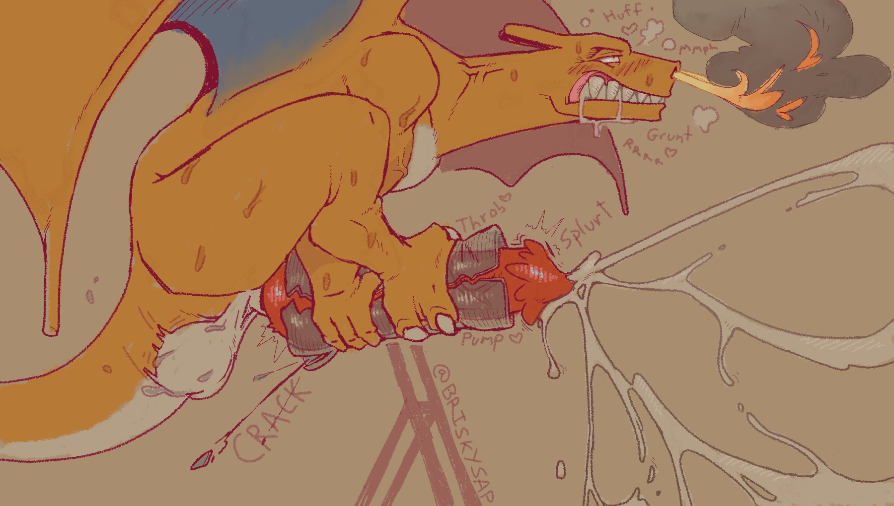anthro, balls, big balls, big penis, boner, breeding mount, briskysap, charizard, cum, erection, excessive cum, fleshlight, male, male only, masturbation, no humans, nude, orgasm, penis, pokemon, pokemon (species), solo, solo male
