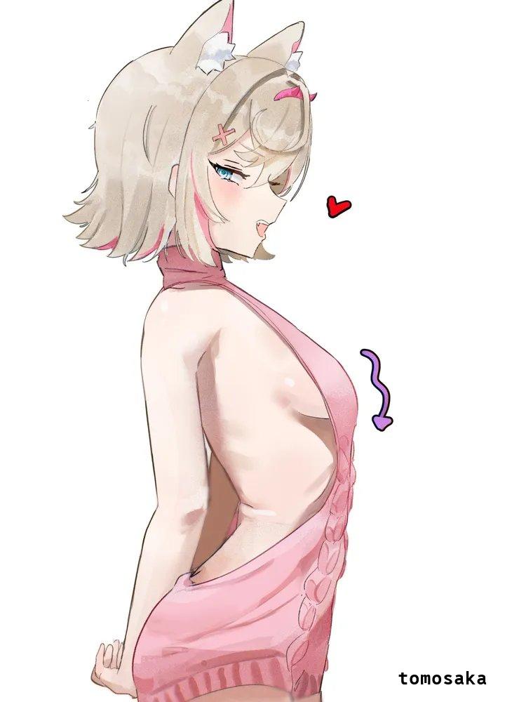1girls, 2d, 2d (artwork), 2d artwork, animal ear fluff, animal ears, animal tail, arm behind back, arms behind back, average breasts, blonde, blonde female, blonde hair, blonde hair female, blonde-haired female, blue eyes, blue-eyed female, breasts, cat ears, cat tail, digital, digital art, digital drawing, digital drawing (artwork), digital media, digital media (artwork), drawing, eyebrows visible through hair, female, female focus, female only, fingers, hair between eyes, hair ornament, hair ornaments, hand behind back, hands behind back, high resolution, highres, hololive, hololive english, hololive english -advent-, inframammary fold, lean figure, light skin, light-skinned female, looking at viewer, looking sideways, looking to the side, medium breasts, mococo abyssgard, multicolored hair, narrow waist, open mouth, open mouth smile, parted lips, pink hair, pink hair female, pink sweater, pink topwear, pink-haired female, posing, posing for the viewer, short hair, shoulders, sideboob, sidelocks, simple background, slender body, slender waist, slim female, slim waist, smile, smiley face, smiling, smiling at viewer, solo, standing, sweater, tomosaka, tongue, topwear, upper body, upper teeth, virgin killer sweater, virtual youtuber, vtuber, vtuberfanart, white background, youtuber, youtuber girl