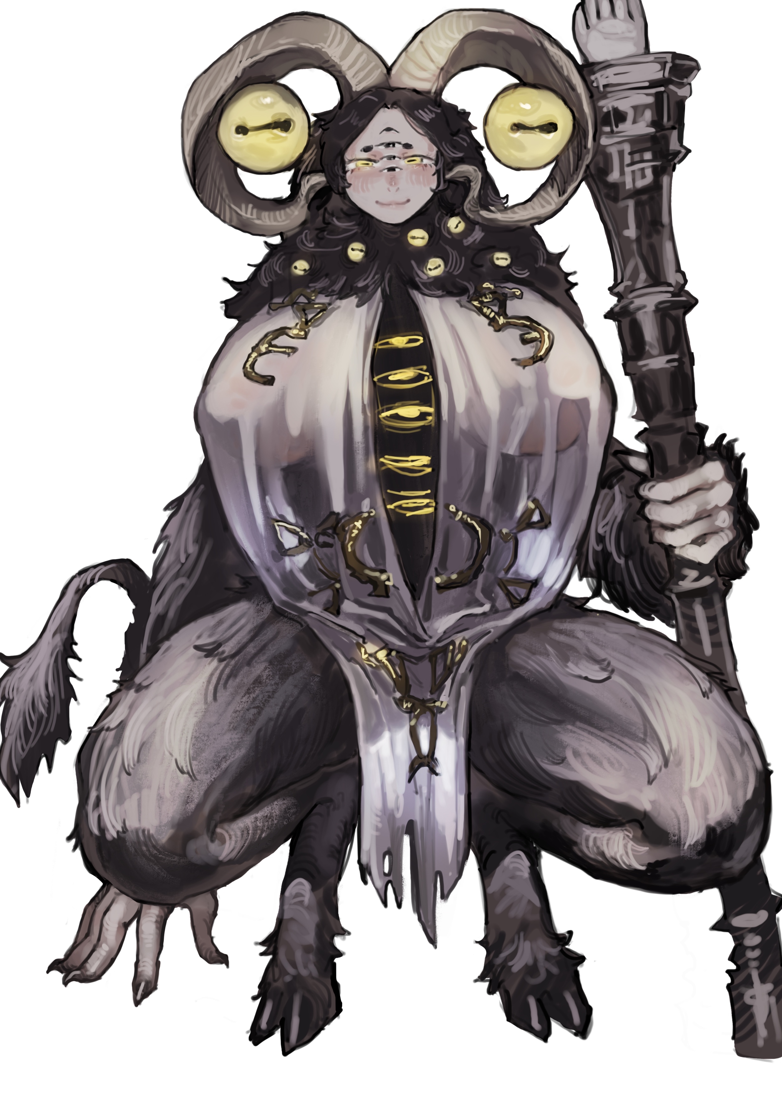 1girls, anthro, big breasts, breasts, busty, camel toe, cameltoe, elden ring, elden ring nightreign, female, female only, fromsoftware, fur, genderswap (mtf), goat, goat demon, goat girl, goat horns, hooves, large breasts, libra (elden ring nightreign), libra creature of night, miaojiangyou, monster girl, pussy, rule 63, see-through clothing