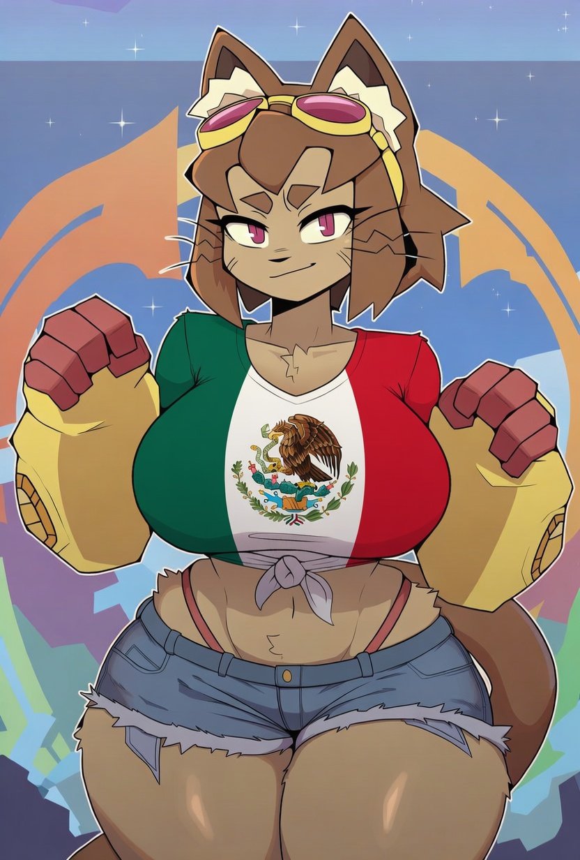 1girls, ai generated, anthro, ass, big breasts, breasts, english text, female, female focus, female only, gameoverse, huge ass, huge breasts, kit (gameoverse), large ass, large breasts, mexican flag, solo, thick thighs, thighs, wide hips, ztormdust1, ztormreborn30