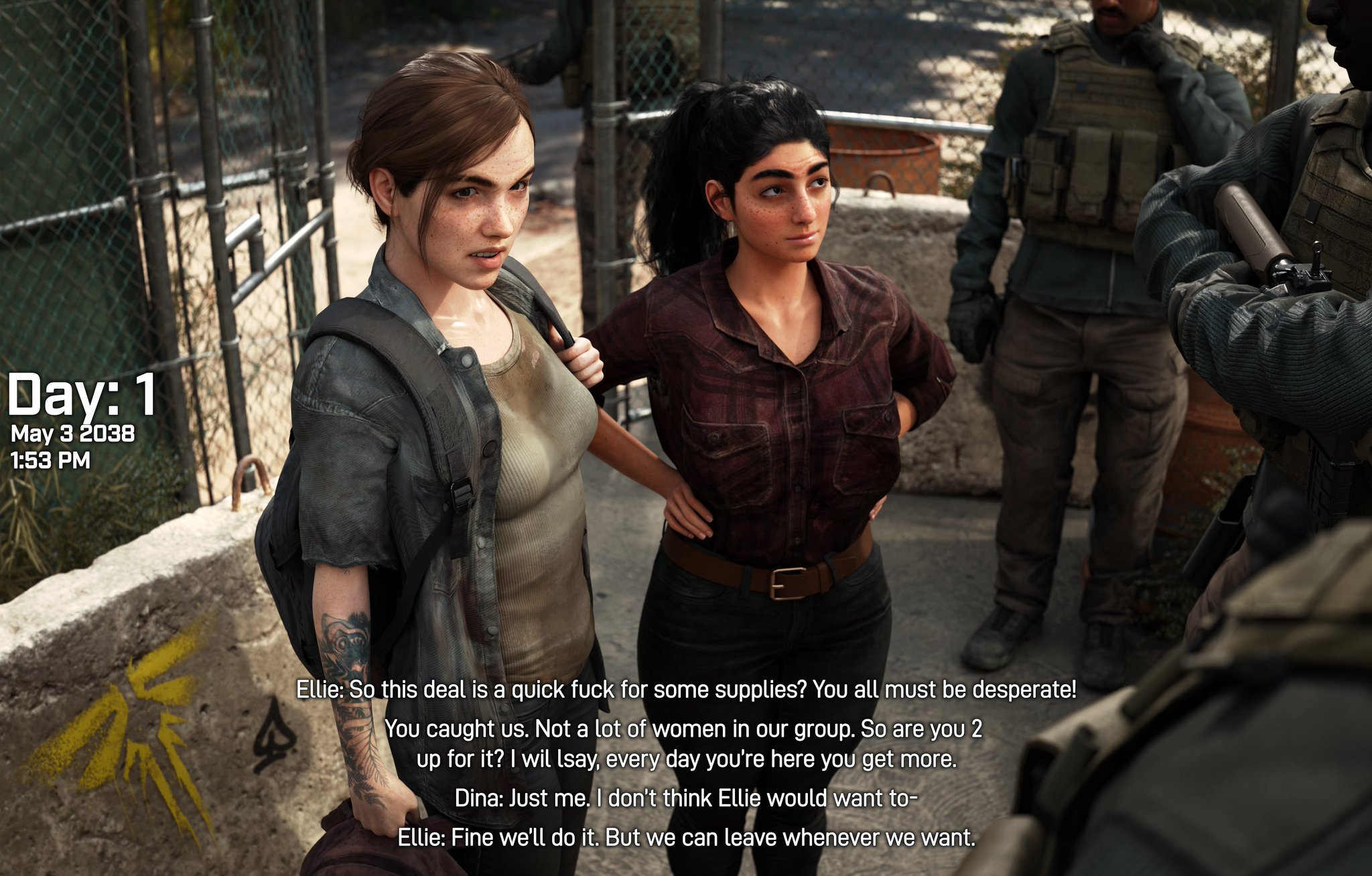 2girls, 3d, big ass, big breasts, breasts, brown hair, comic, comic page, curvaceous, curvy, curvy figure, dina (the last of us), dinoboy555, ellie (the last of us), ellie williams, english text, female, hips, hourglass figure, large ass, large breasts, light skin, light-skinned female, male, mature, mature female, medium breasts, middle eastern, multiple females, multiple girls, naughty dog, olive skin, slim waist, subtitled, text, the last of us, the last of us 2, thick, thick hips, thick legs, thick thighs, thighs, tomboy, voluptuous, waist, weapon, wide hips