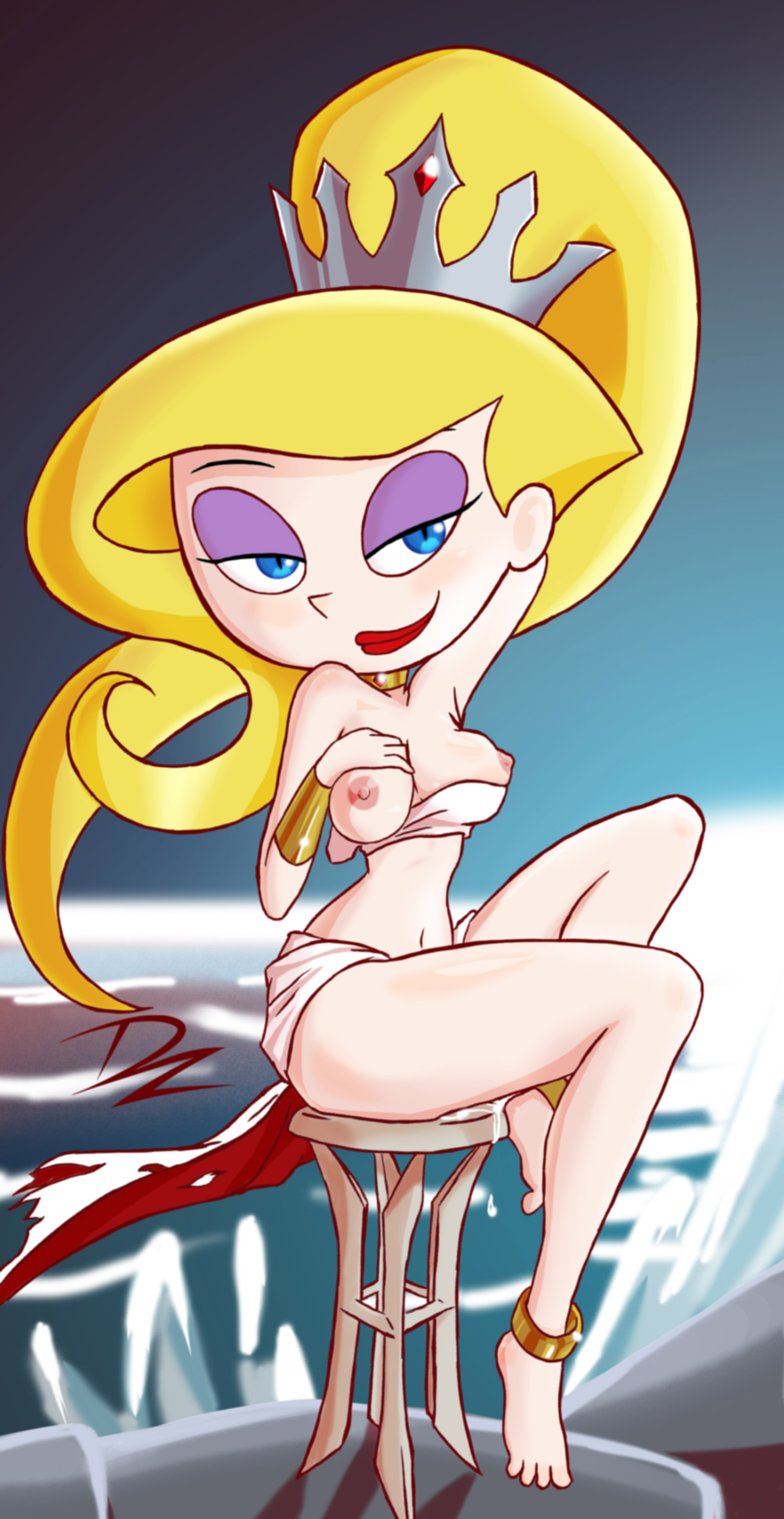 1girls, bimbo, blonde hair, breasts, cartoon network, dripping pussy, dzyer, eris (billy and mandy), exposed breasts, eyeshadow, female, goddess, large breasts, lipstick, makeup, no panties, pussy, sitting, the grim adventures of billy and mandy, wet pussy