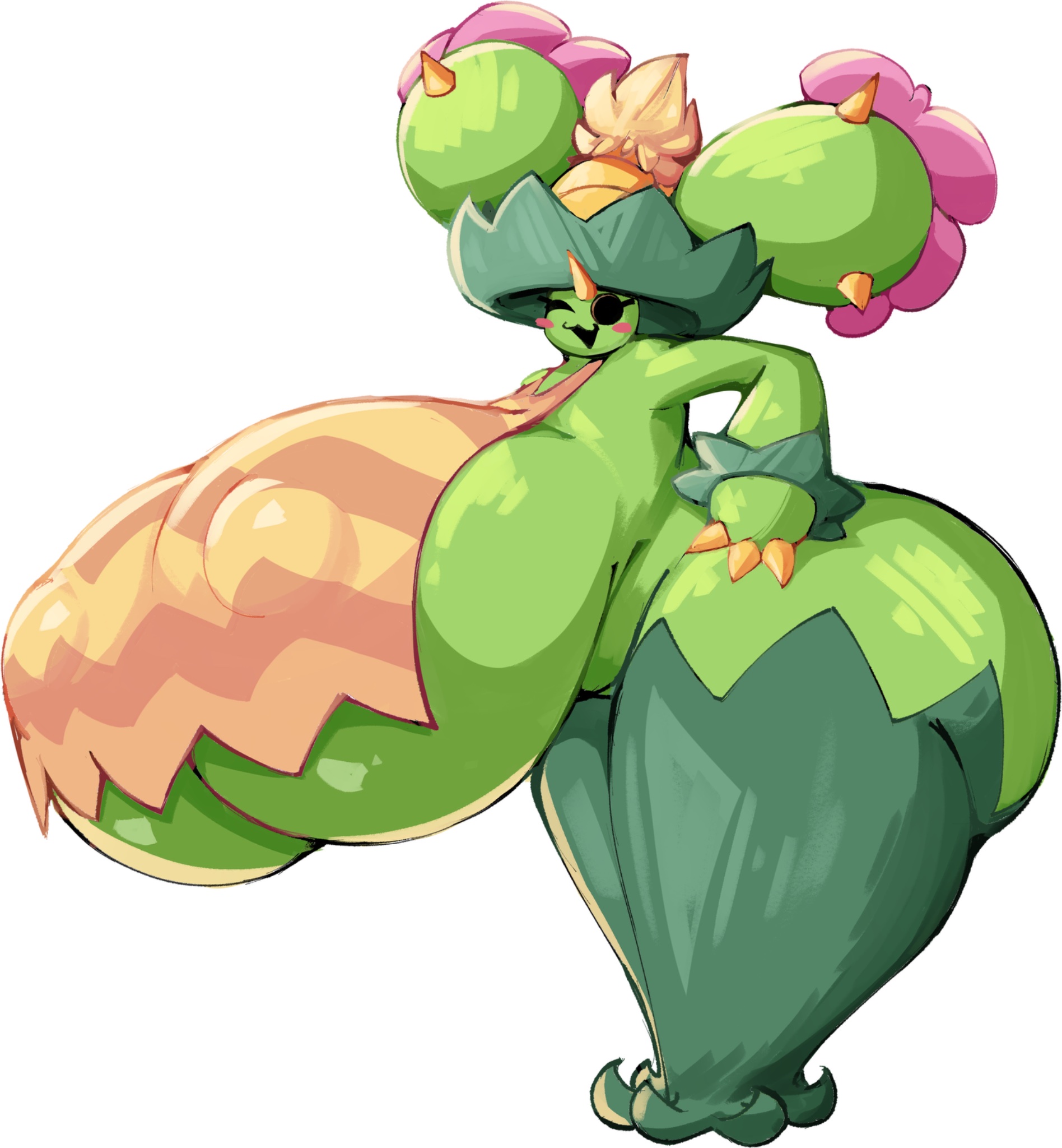 1girls, adriana (rubyqm), bicsart, big ass, big breasts, female, female only, huge, huge ass, huge breasts, huge nipples, maractus, nipples visible through clothing, pokemon, pokemon only, winking at viewer