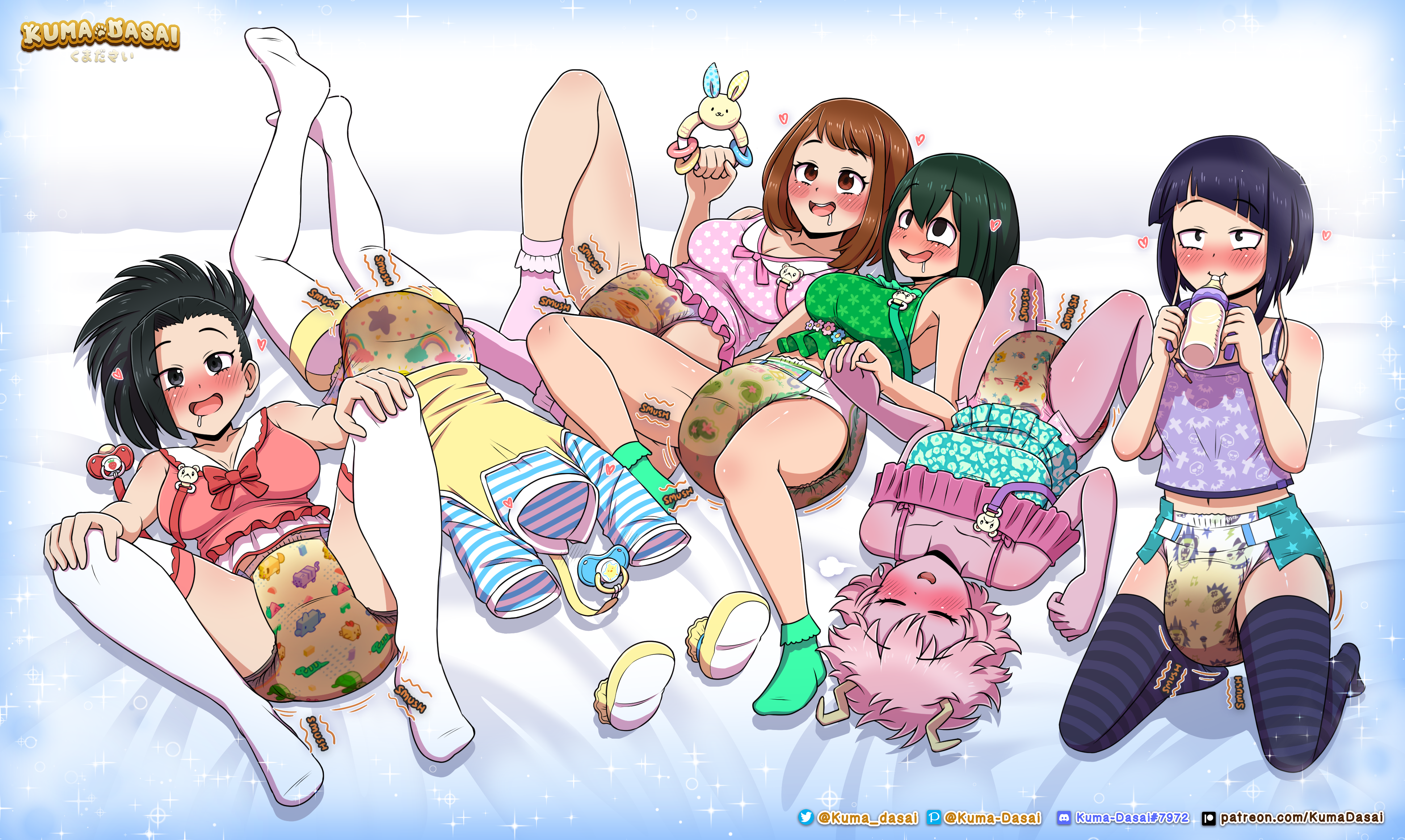 6girls, abdl, adult baby, ashido mina, asui tsuyu, baby clothes, boku no hero academia, creati, creaty, diaper, diaper fetish, earphone jack, female, female only, froppy, girls only, group, hagakure tooru, hagakure tooru (invisible), infantilism, invisible girl (mha), jirou kyouka, kuma-dasai, kyoka jiro, messy diaper, mina ashido, momo yaoyorozu, my hero academia, ochaco uraraka, ochako uraraka, pacifier, pinky, scat, sippy cup, soiling, soiling diaper, tsuyu asui, uraraka ochaco, uraraka ochako, uravity, yaoyorozu momo
