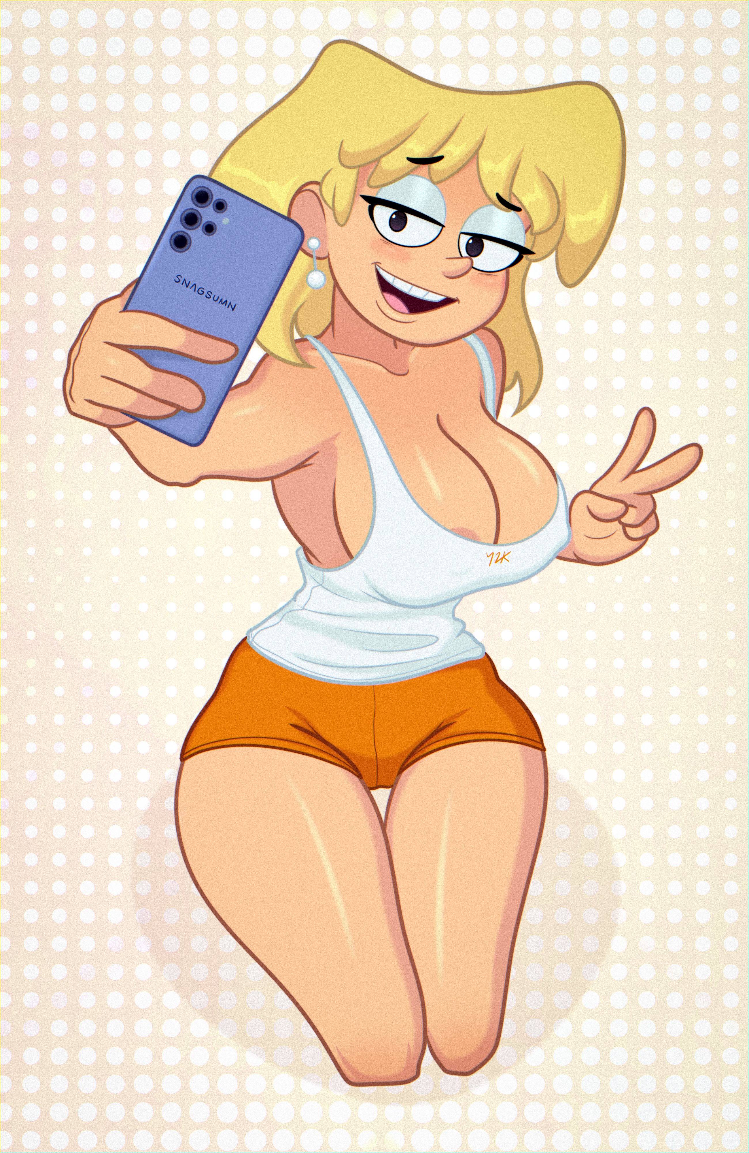 2d, big breasts, blonde hair, breasts, busty, cleavage, female, female focus, female only, hotpants, hourglass figure, jumpdriiver, lori loud, phone, quiet, samsung, samsung galaxy, selfie, standing, tagme, tank top, the loud house, wide hips