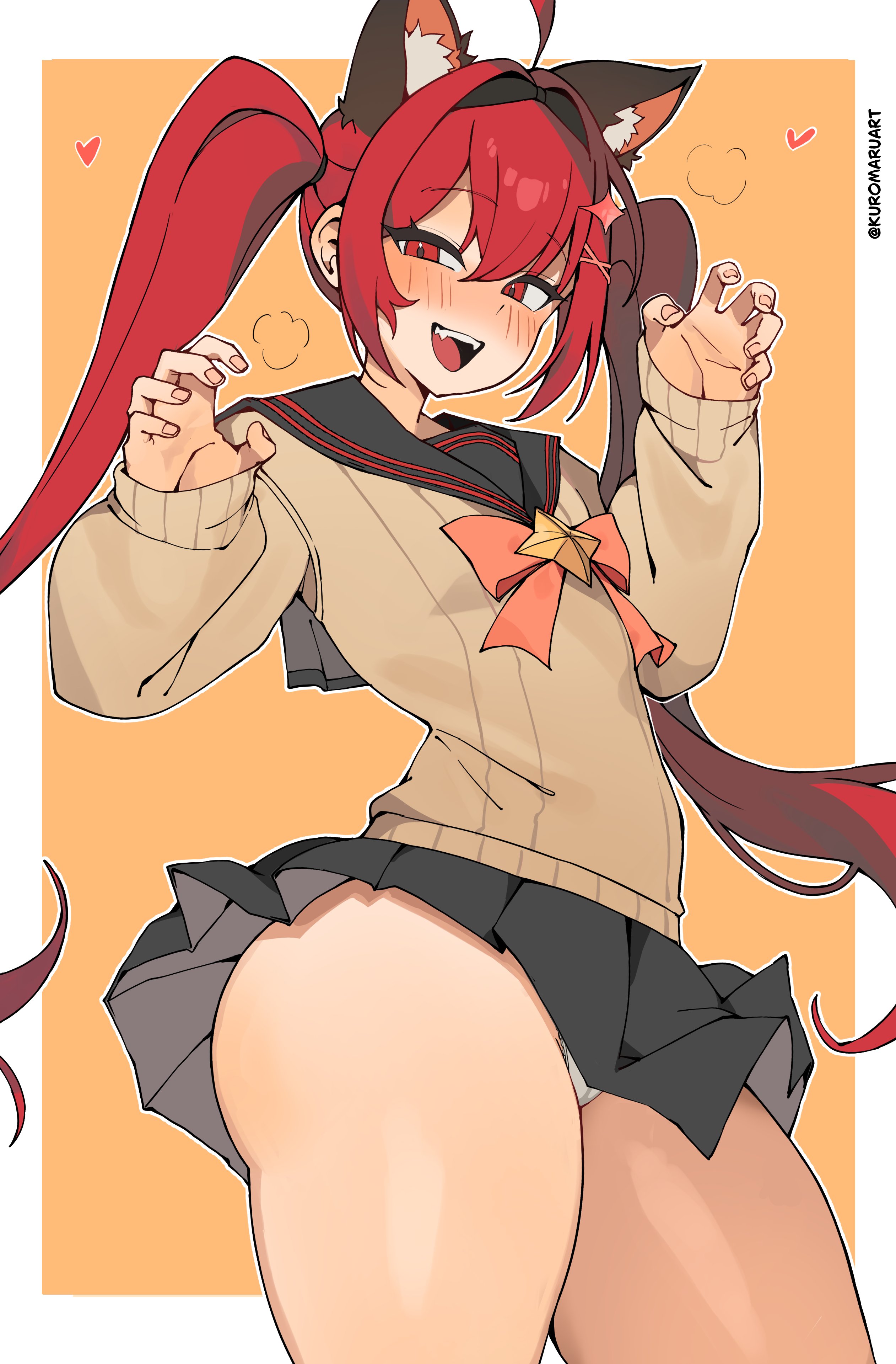 1girls, 2d, 2d (artwork), 2d artwork, artist name, breasts, cat ears, digital drawing (artwork), digital media, digital media (artwork), drawing, drawn, fanart, female, female focus, female only, kuromaruart, light skin, light-skinned female, looking at viewer, nanally (neverness to everness), neverness to everness, official alternate costume, simple background, skirt, small breasts, solo, thick thighs, thighs, wide hips