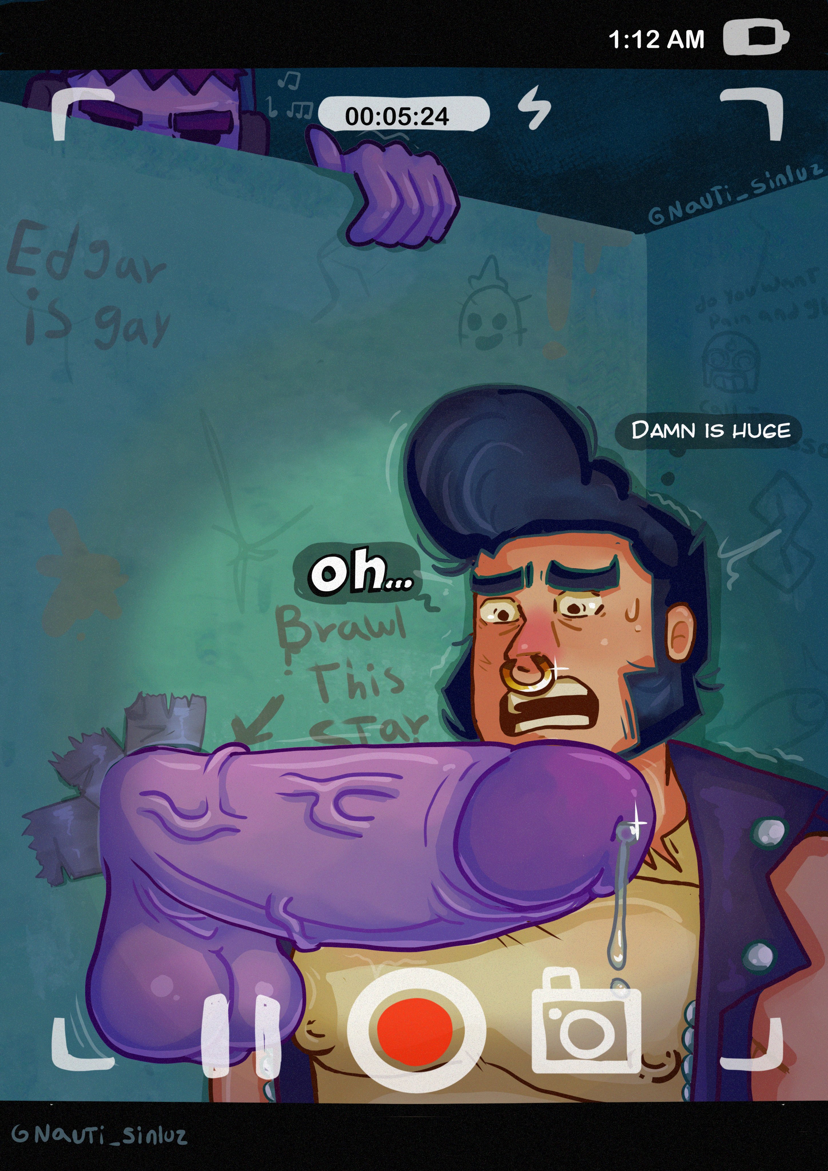 bara, bathroom stall, big penis, boner, brawl stars, bull (brawl stars), english, english text, erection, frank (brawl stars), gay, glory hole, inminent sex, male only, nautisinluz, purple skin, recording, tagme
