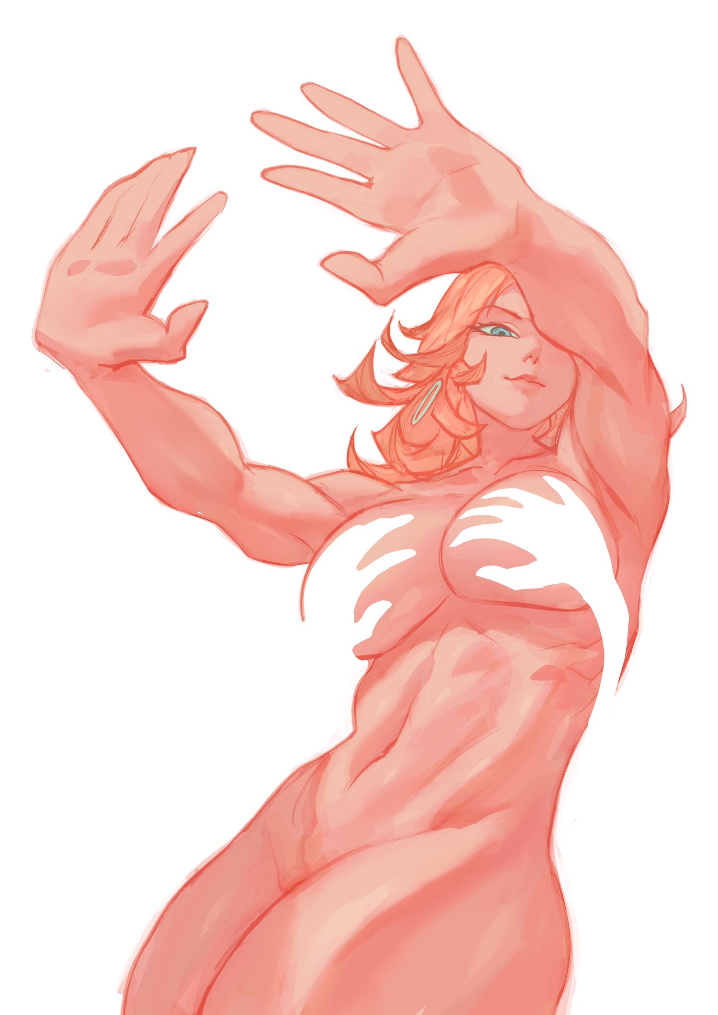 1girls, 2d, abs, bare arms, bare breasts, bare legs, bare shoulders, bare thighs, big breasts, blonde hair, blue eyes, color, fantastic four, female, female focus, female only, fit body, fit female, hands casting shadow, hi res, invisible woman, invisible woman (marvel rivals), large breasts, light skin, light-skinned female, long hair, marvel, marvel rivals, rebigaki art, shadow, solo, solo female, sue storm, susan storm, tagme, thick thighs, yknivel