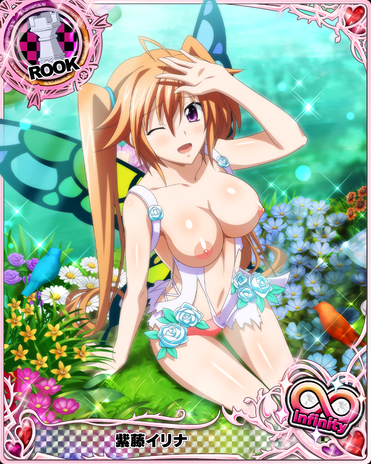 breasts, breasts out, card (medium), female, high school dxd, large breasts, orange hair, shidou irina, third-party edit